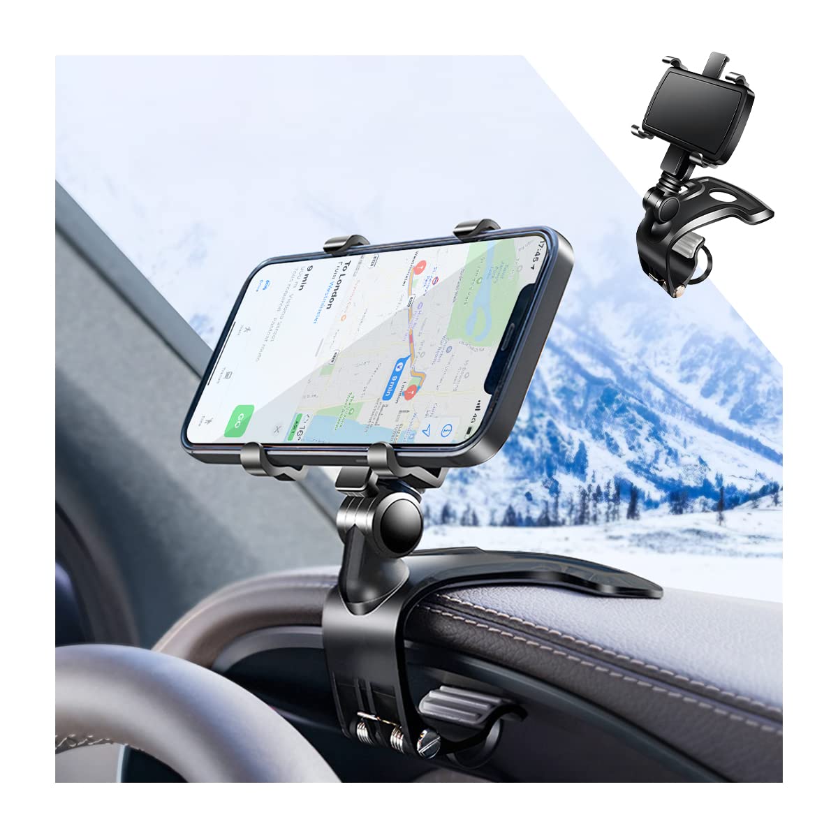 zipelo Car Phone Mount, ABS Cell Phone Holder for Car, 1400 Degree Rotation Dashboard Cell Phone Holder, Mobile Clip Stand for 3