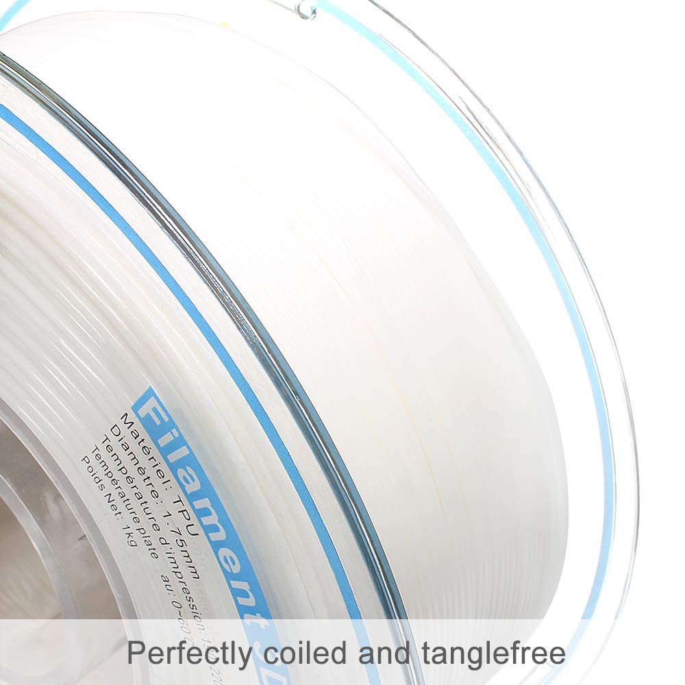 Yousu Flexible Tpu 3D Printer Filament White Tpu Filament 1.75Mm 1Kg, Dimensional Accuracy +/  0.03 Mm, 95A Shore Hardness And G