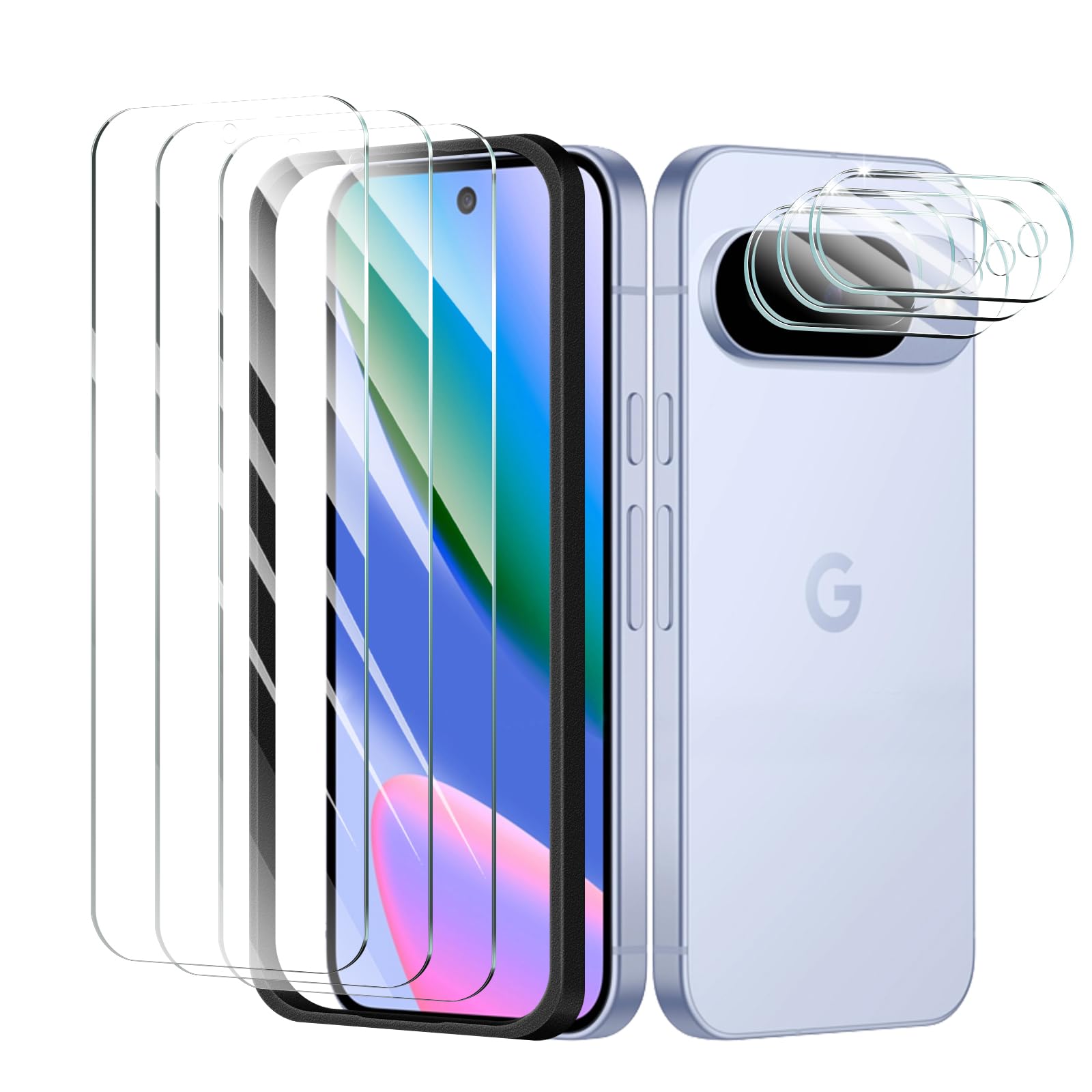 3+3+1-Pack, Screen Protector and Camera Lens Protector for Google Pixel 10 with Installation Alignment Aid, Tempered Glass Film,