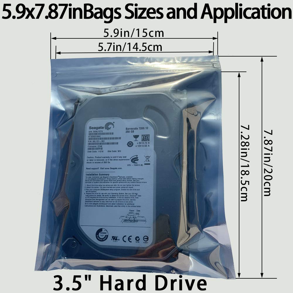 Daarcin Anti Static Bags,100Pcs 5.9X7.87In/15X20Cm Premium Esd Bags Resealable For 3.5'' Ssd Hdd With 100Pcs Labels, Antistatic