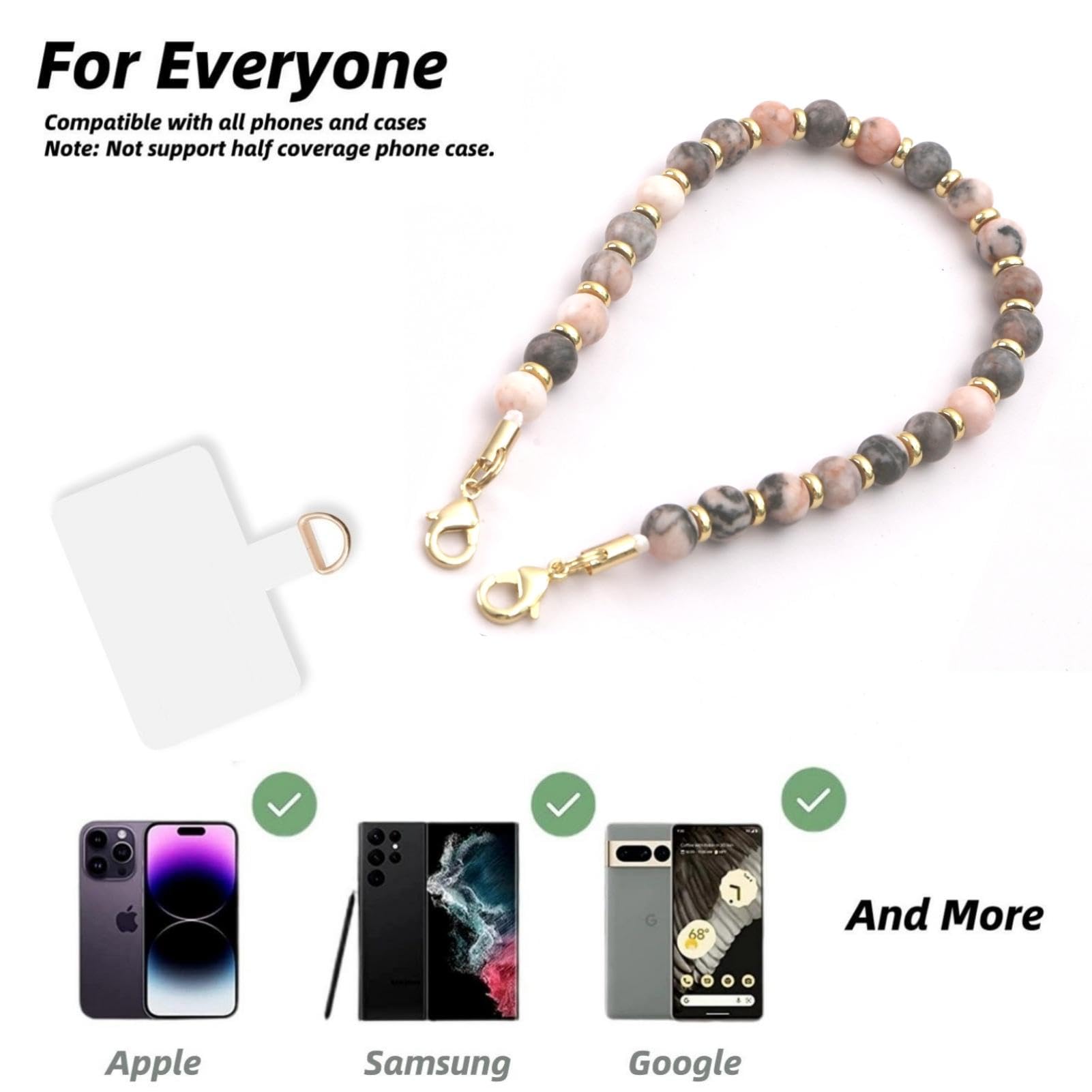 Lostars Marble Beaded Iphone Wrist Strap,Detachable Phone Bracelet Strap With Tether Tab,Hands Free Phone Wristlet Strap (Pink Z