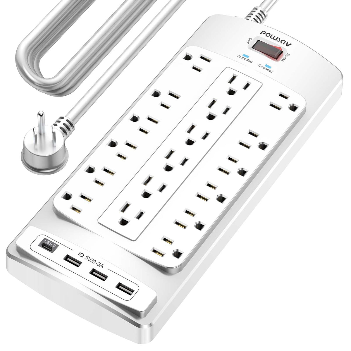 18 Outlets Surge Protector Power Strip - 20 Feet Flat Plug Heavy Duty Extension Cord With 18 Widely Outlets And 4 Usb Ports, 210