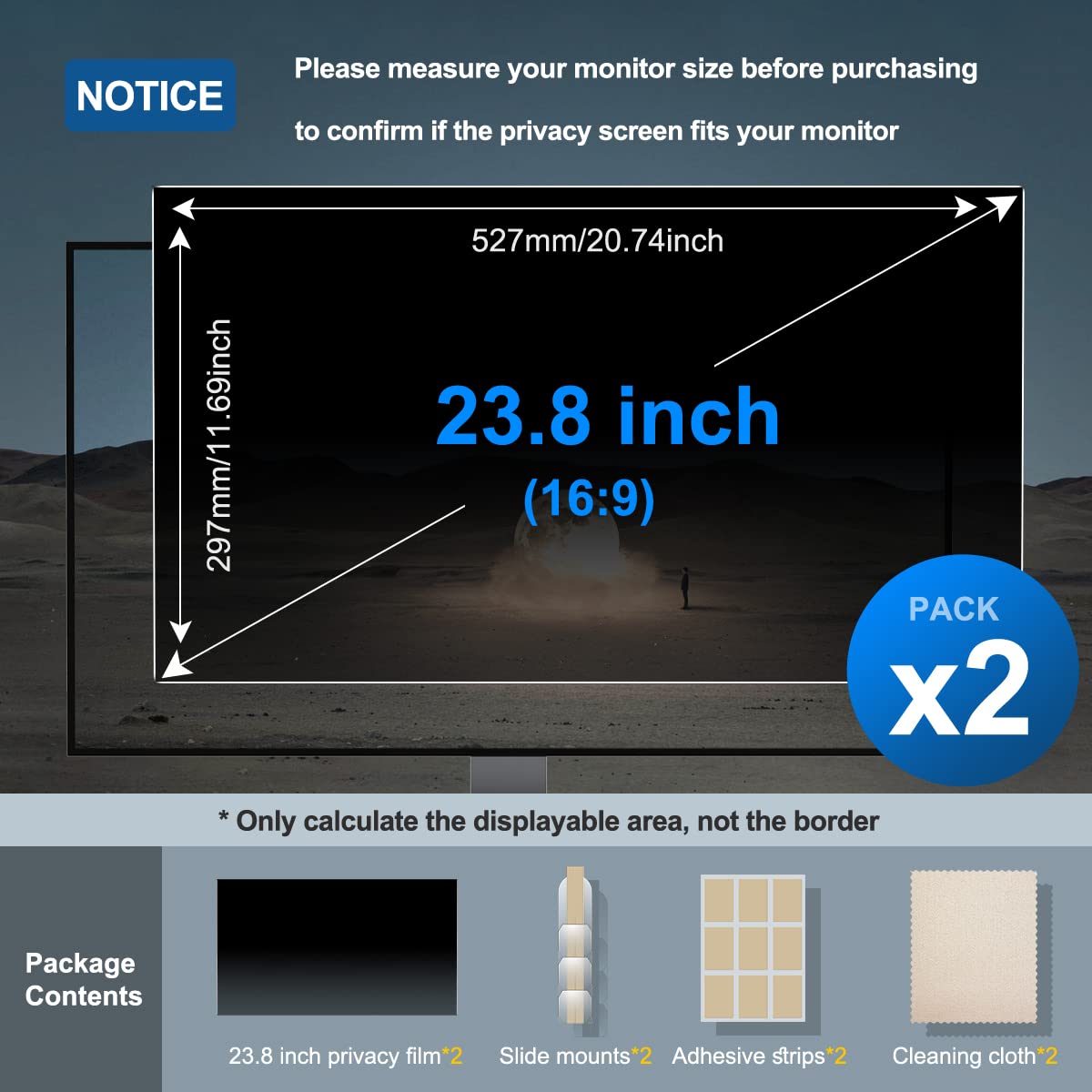 Jeapka 23.8 Inch Computer Privacy Screen 2 Pack For 16:9 Widescreen Monitor Privacy Screen Shield For Data Confidentiality Anti