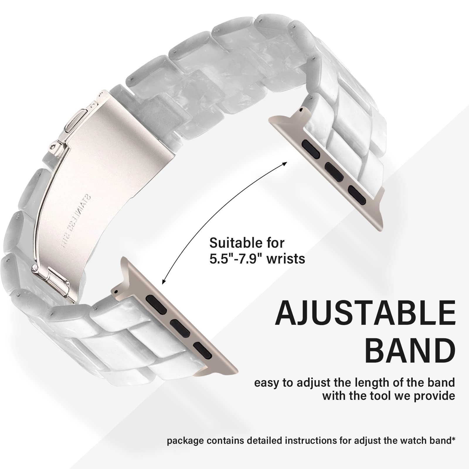 Hopo Compatible With Apple Watch Band 40Mm 41Mm 44Mm 45Mm Thin Light Resin Strap Bracelet With Stainless Steel Buckle Replacemen