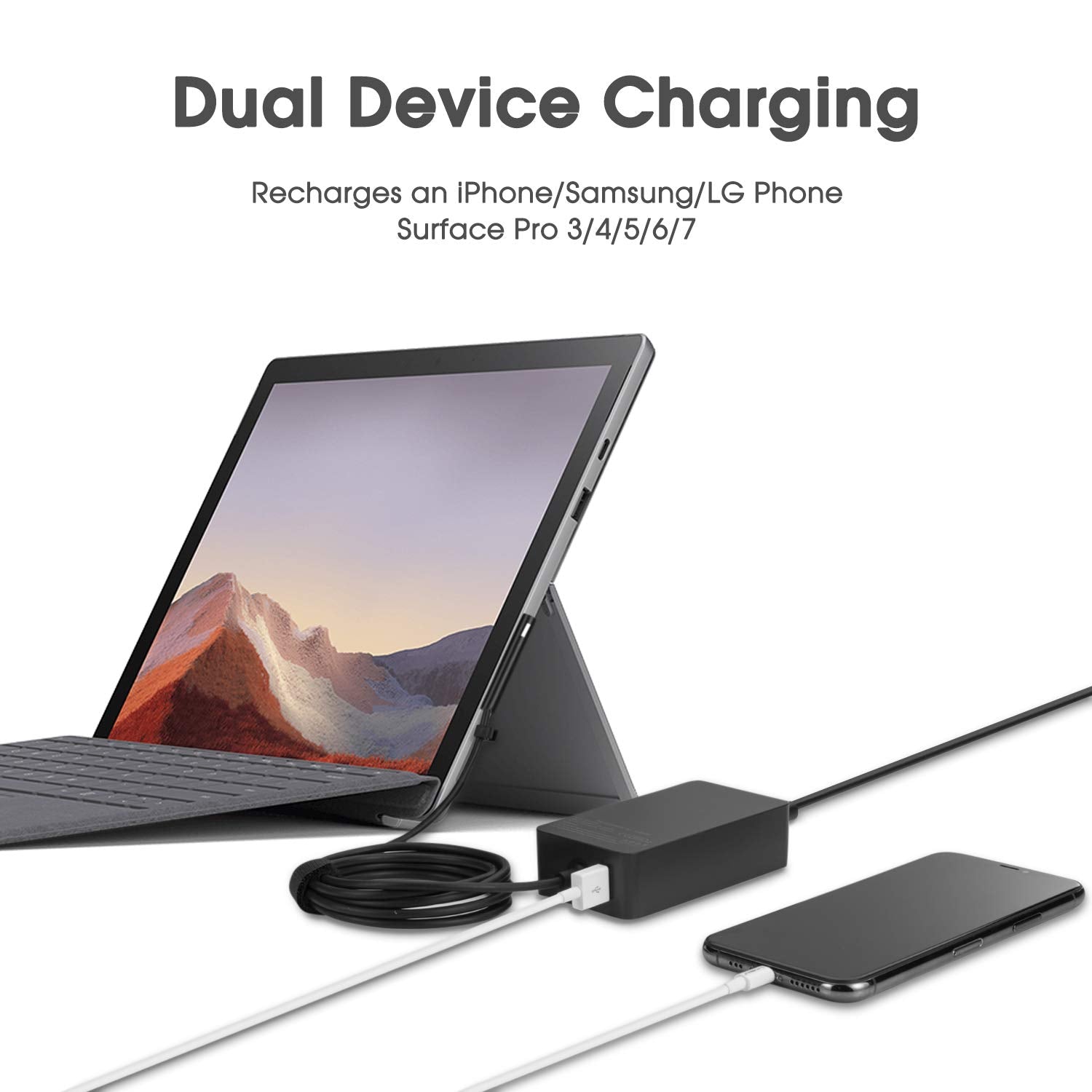 Surface Pro 6 Pro 7 Charger, 65W Power Supply Adapter For Microsoft Surface Pro 3/4/5/6/7/X, Surface Book, Surface Laptop 1/2/3,