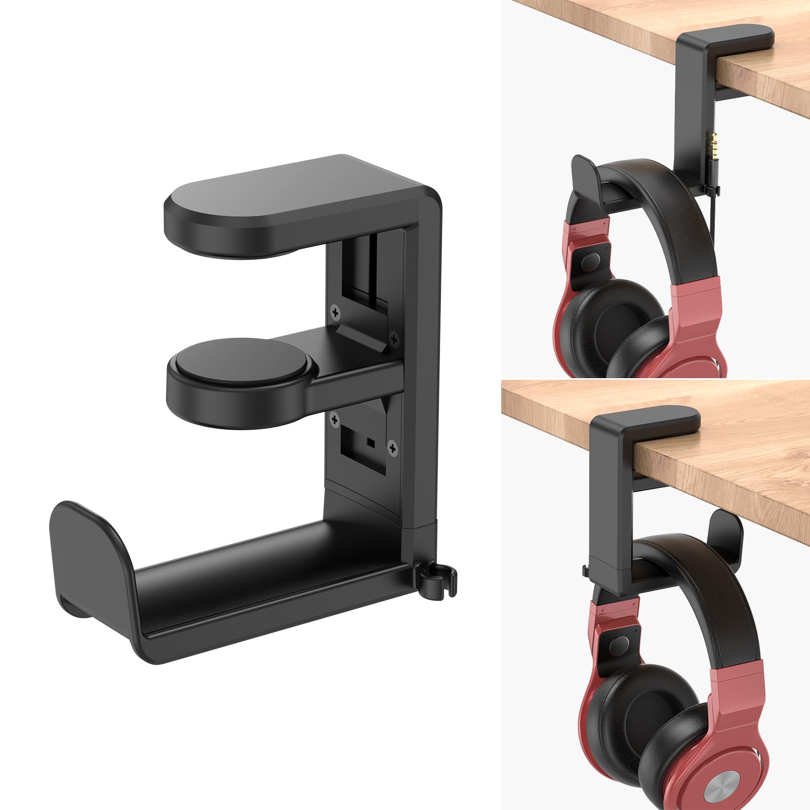 Pc Gaming Headset Headphone Hook Holder Hanger Mount, Headphones Stand With Adjustable & Rotating Arm Clamp, Under Desk Design, 