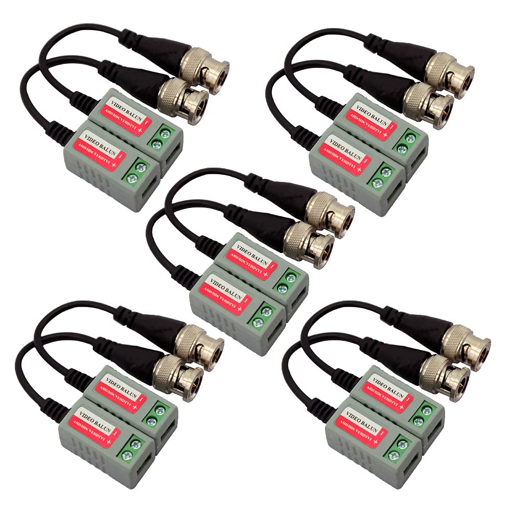 5 Pack (10 Pcs) Mini Cctv Bnc Video Balun Transceiver With Pigtail, Video Passive Balun For Hd Tvi/Cvi/Ahd/Analog/960H Camera