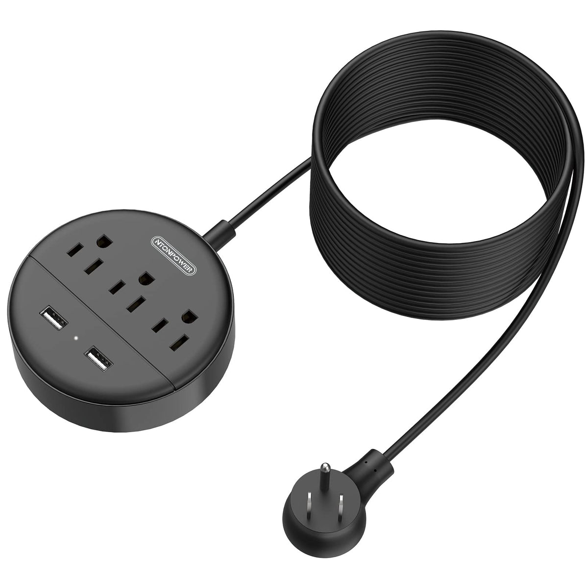Extension Cord 25 Ft, Ntonpower Flat Plug Power Strip With Usb, 3 Outlet 2 Usb Desktop Charging Station, Wall Mount Power Strip