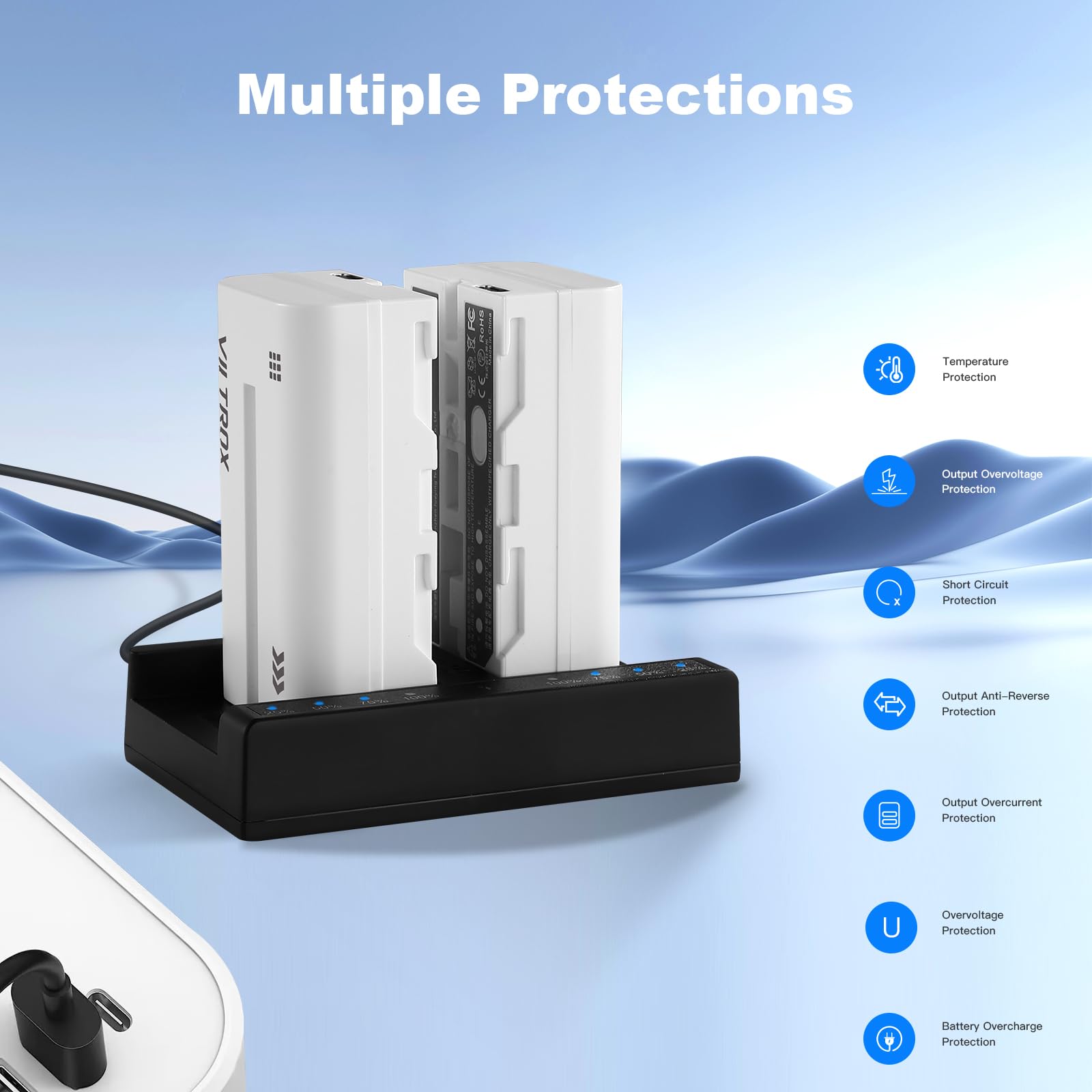 Viltrox Np F970 Battery 2 Pack And Wall Charger For Sony Np F530 F550 F970 F960 F770 F750 F330 Tr516 Tr716 Tr818 Tr910 Tr917 Cam