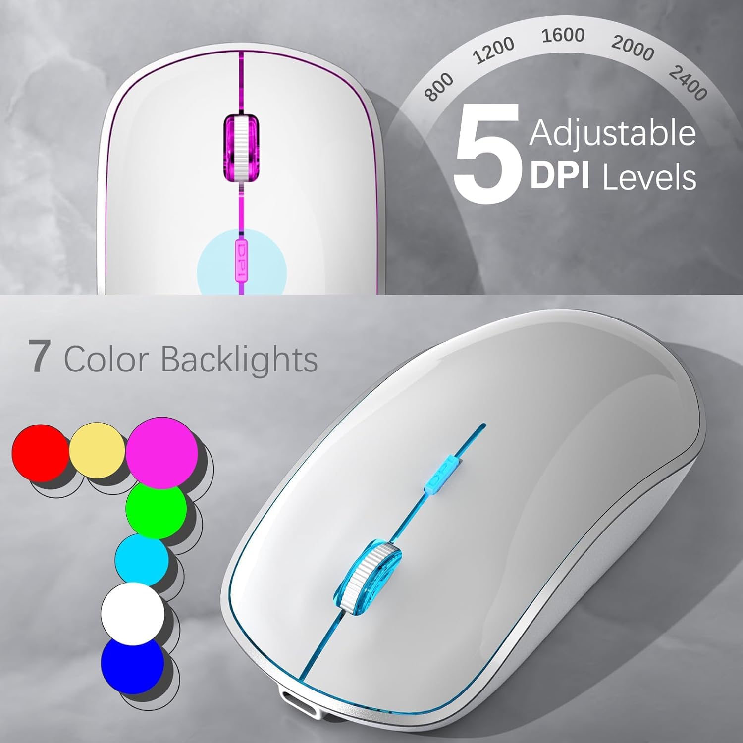 J Joyaccess Wireless Keyboard And Mouse Combo With 7 Backlit Options,Quiet Light Up Keys,Type C Rechargeable,Sleep Mode 2.4G Sli