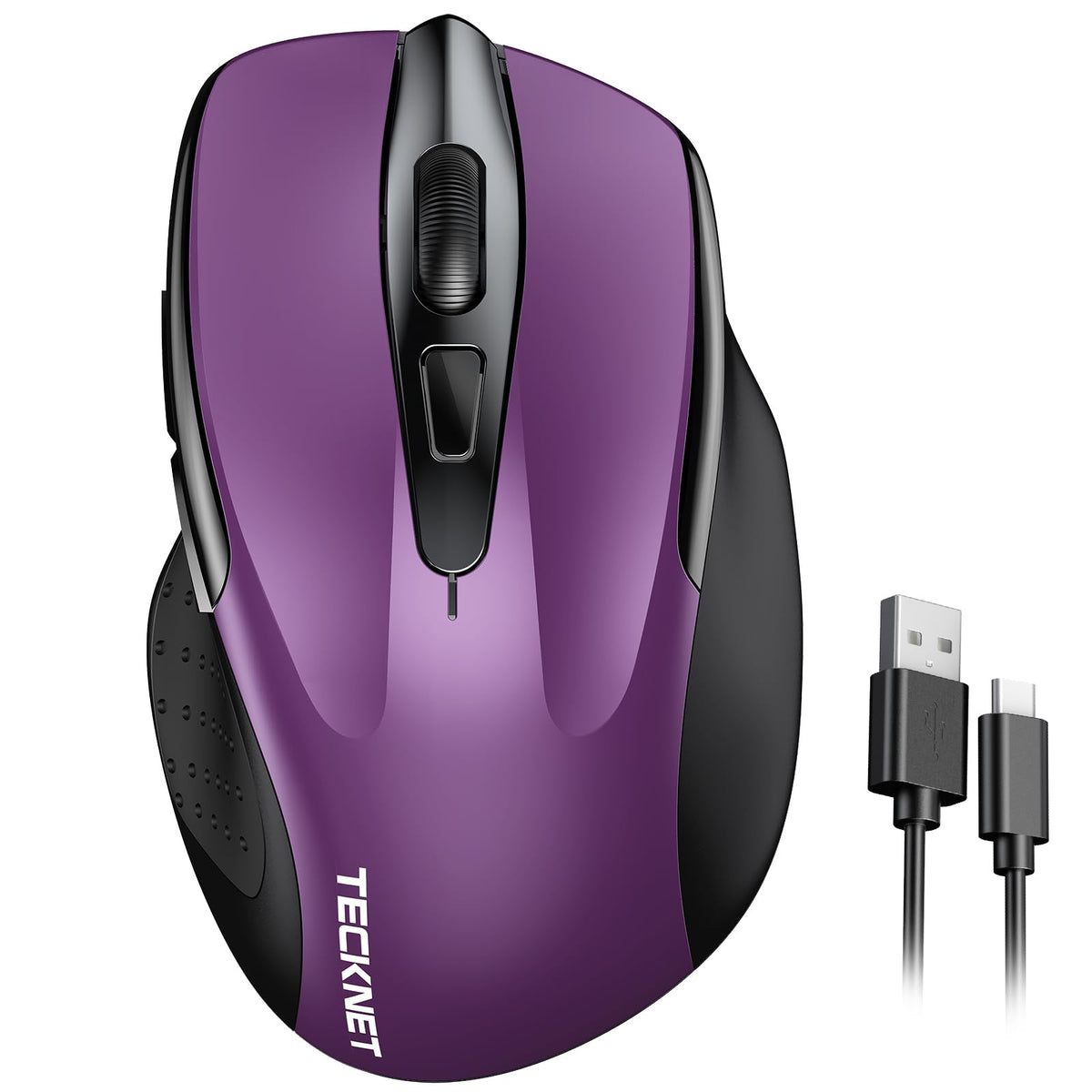 Tecknet Rechargeable Wireless Mouse,Usb-A Silent Mouse, Quiet Click, 6 Adjustable 4800 Dpi, Cordless Computer Mouse, Ergonomic Mouse For Laptop, 6 Buttons 2.4G Mouse For Chromebook, Ergo Grip - Purple