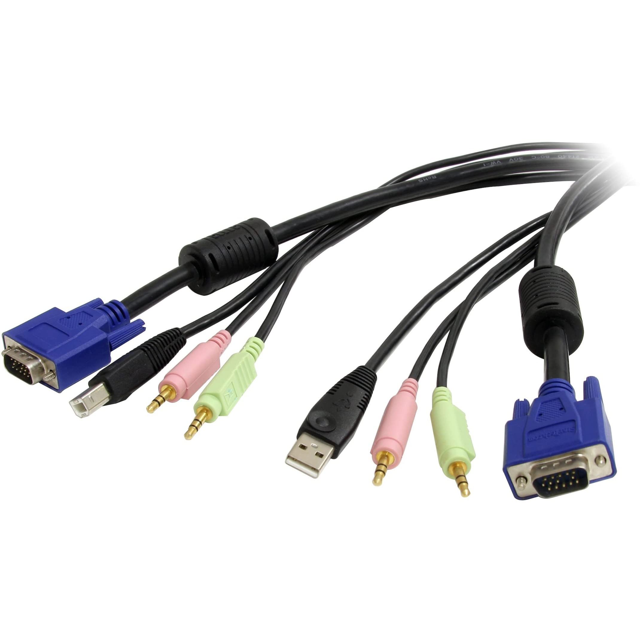 Startech.Com 6 Ft 4 In 1 Usb Vga Kvm Switch Cable With Audio And Microphone   Vga Kvm Cable   Usb Kvm Cable   Kvm Switch Cable (