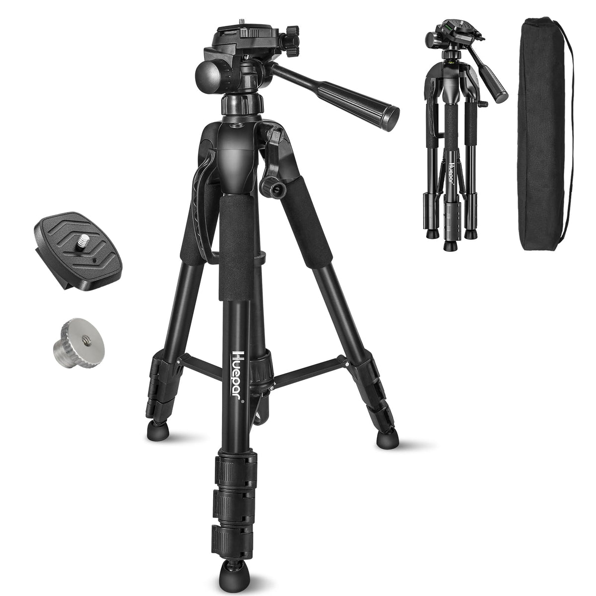 Laser Level Tripod, Huepar 56 Inch Extendable Height Tripod Use With Line Lasers, Point Lasers, Laser Distance Measures, 1/4' And 5/8' Thread Mount, Multi Function Hook, Non Skid Feet, Tpd14