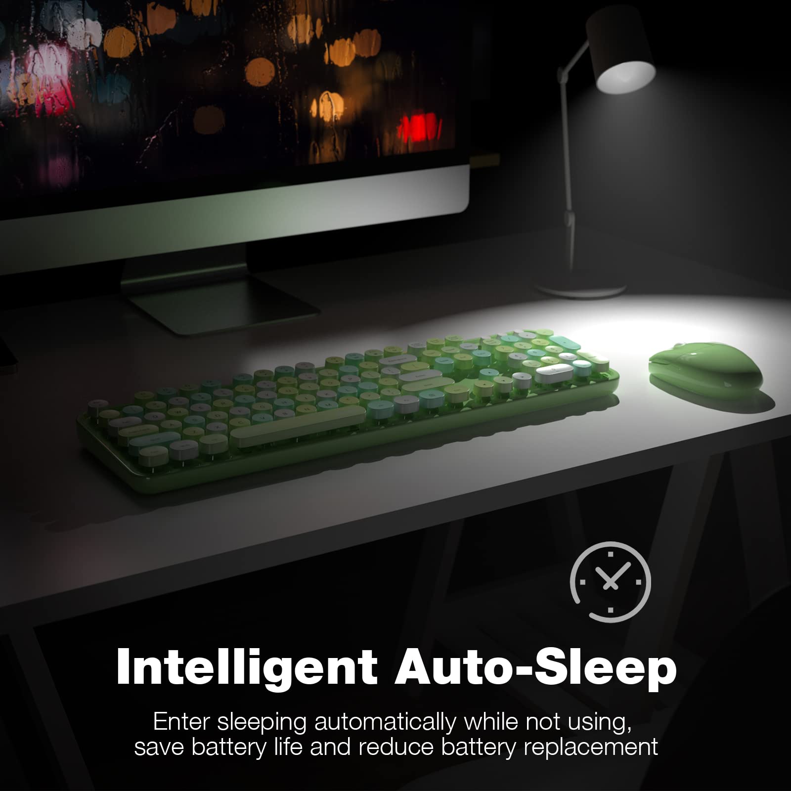 MOFII Wireless Keyboard and Mouse Combo Retro Full Size Green Colorful with Round Keycaps