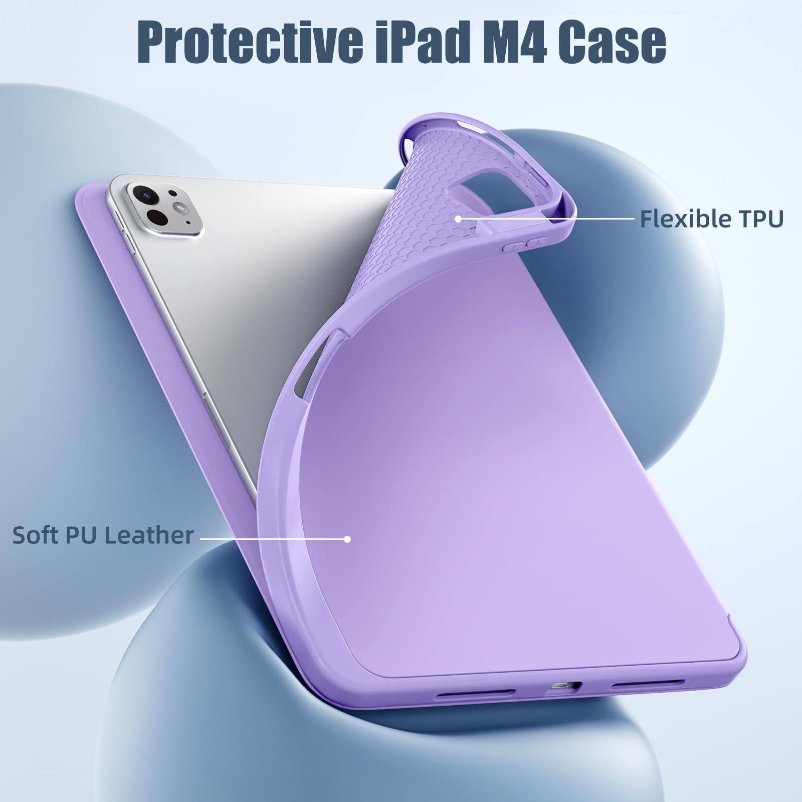 Kidopire New Ipad Pro 11 Inch Case (M4, 5Th Generation 2024) With Pencil Holder, Smart Cover With Protective Trifold Stand & Sof