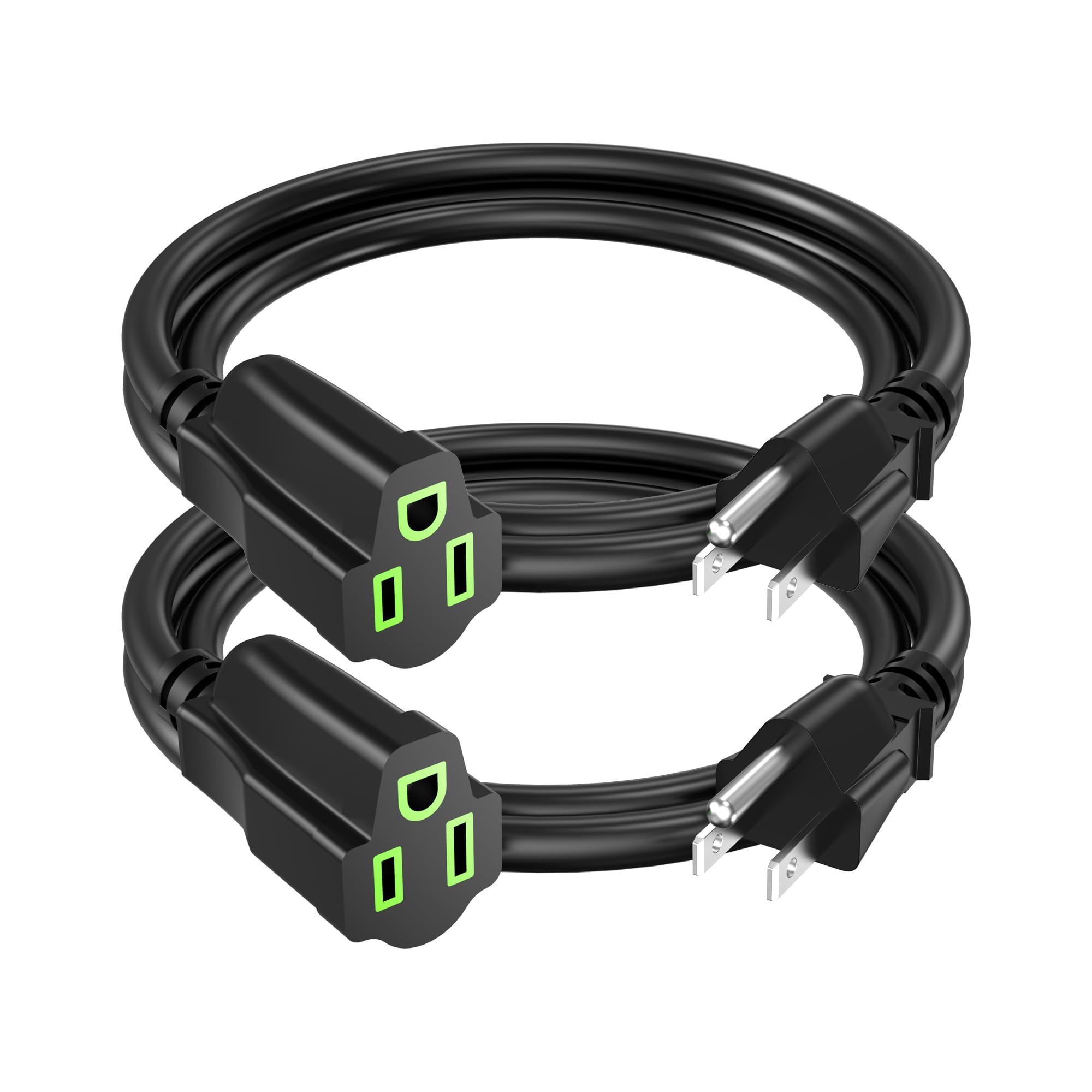 Power Extension Cord 2Ft/24Inch(2 Pack), Short 3 Prong Electric Extension Cable Outlet Saver, Single Outlet, Heavy Duty, Waterpr