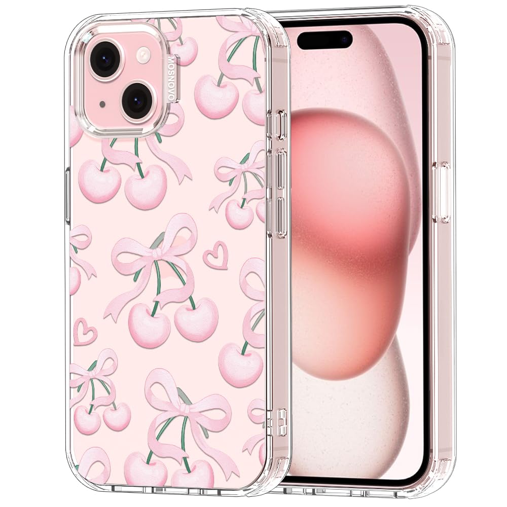 MOSNOVO for iPhone 15 Case, Shockproof Military-Grade Protection 6.6ft Drop Tested, Clear Phone Case for iPhone 15, Pink Cherry 