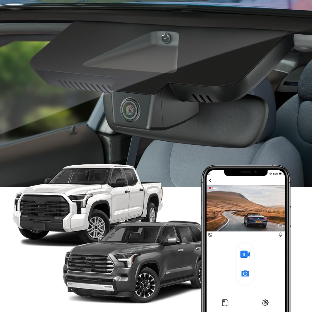 Fitcamx 4K Dash Cam For 2022-2024 Toyota Tundra & Sequoia 2023 2024 Limited Sr Sr5 Trd Pro Limited Platinum (Gen3), Oem Look, 21