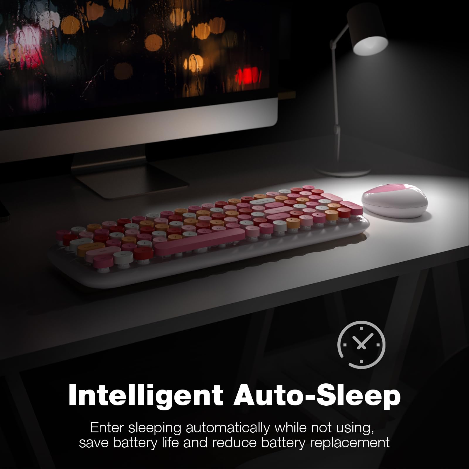 Knowsqt Wireless Keyboard And Mouse Combo, White Mixed 100 Keys 2.4 Ghz Round Keycap Typewriter Keyboards, Usb Receiver Plug And
