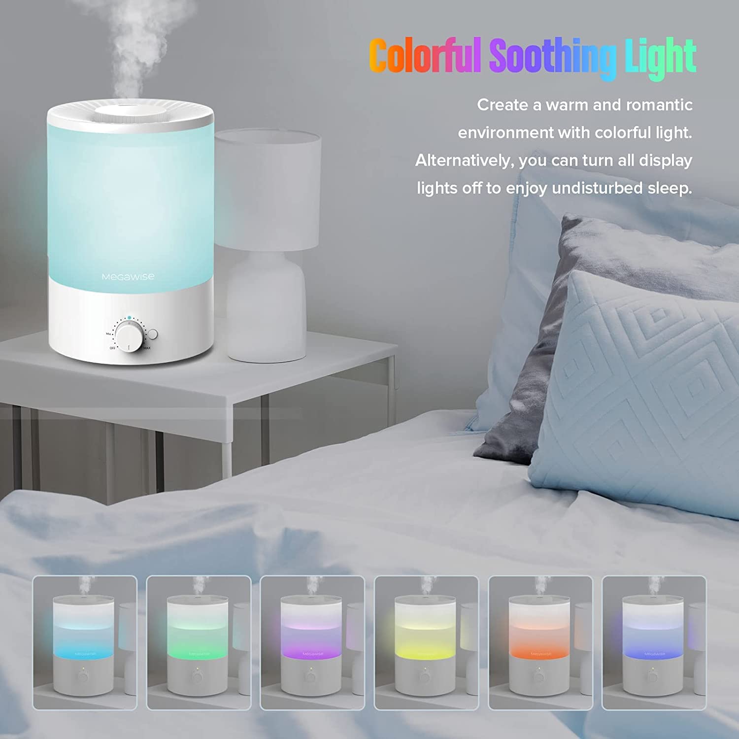 Megawise Topfill 7 Colour Night Light Humidifier For Kid Bedroom With 3.5L Large Capacity, No Leakage Design Fine Mist Output Au