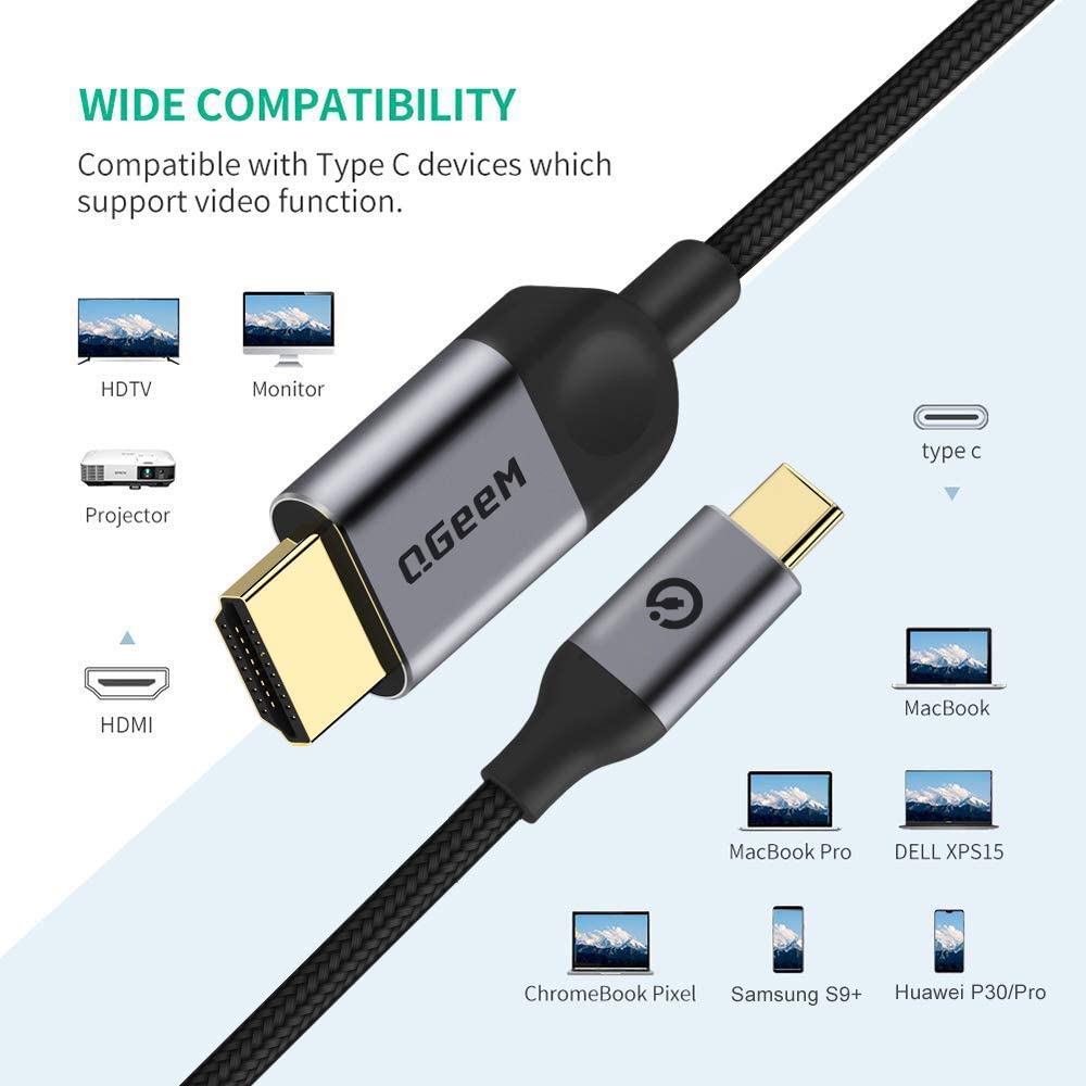 Qgeem Usb C To Hdmi Cable Adapter 10Ft 4K, Usb Type C To Hdmi Thunderbolt 3/4 Compatible For Iphone 15 Pro Max,Galaxy,Macbook Pr