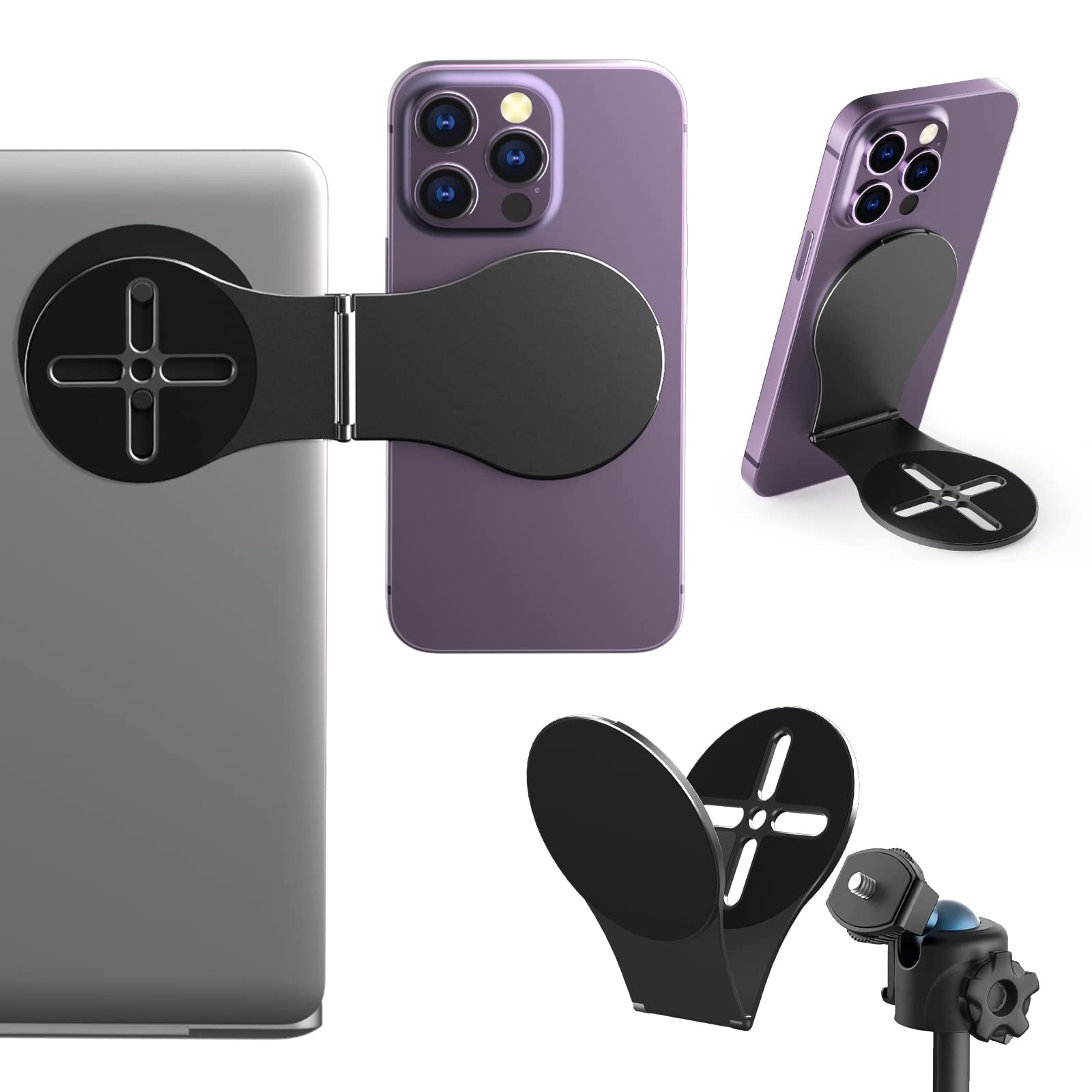 CloudValley Magnetic Phone Holder for Laptop & Car, Adjustable Tripod Mount Adapter Designed for Magsafe iPhone [1/4 Screw/Metal