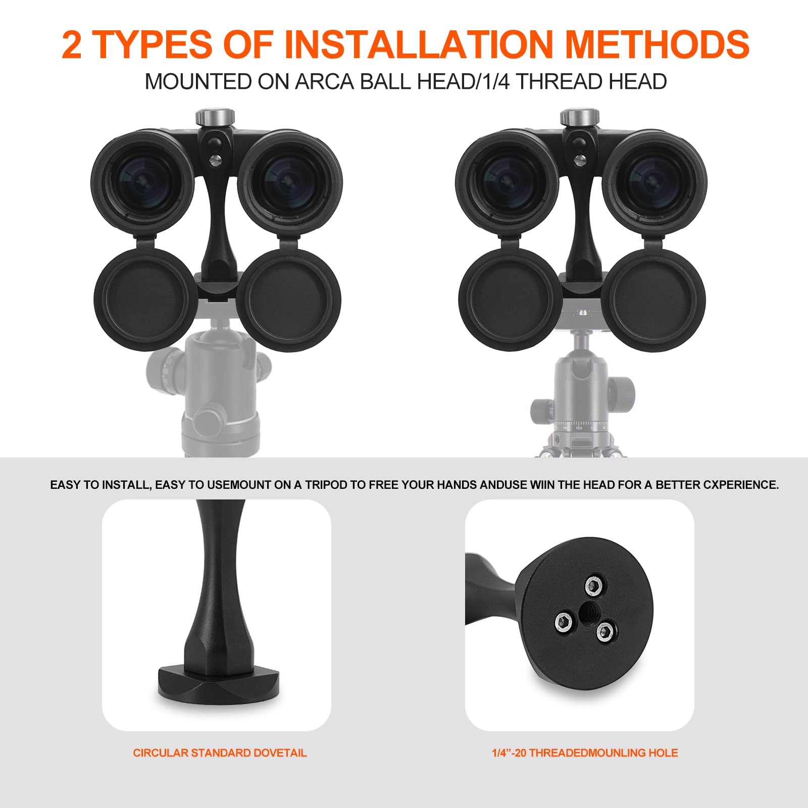 Binocular Tripod Adapter Quick Release With 1/4 20 Inch Threading,T6061 Aluminum Alloy Body,Compatible With Arca Ball Head And 1