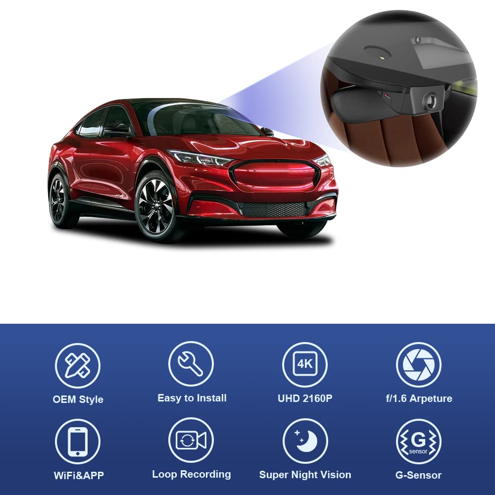 Fitcamx 4K Dash Cam Suitable For Ford Mustang Mach E 2021 2022 2023 Gt Select Premium, Integrated Oem Style, 2160P Uhd Video, Bu