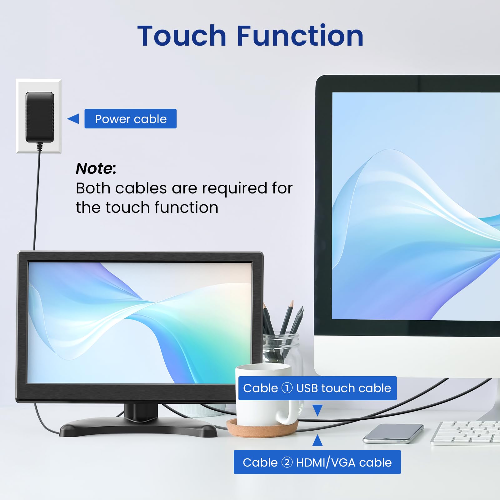 Eyoyo Em116Id 12'' Small Touchscreen Monitor 1366X768 10 Point Multi Capacitive Touch Screen Display With Hdmi Vga Mini Led Comp