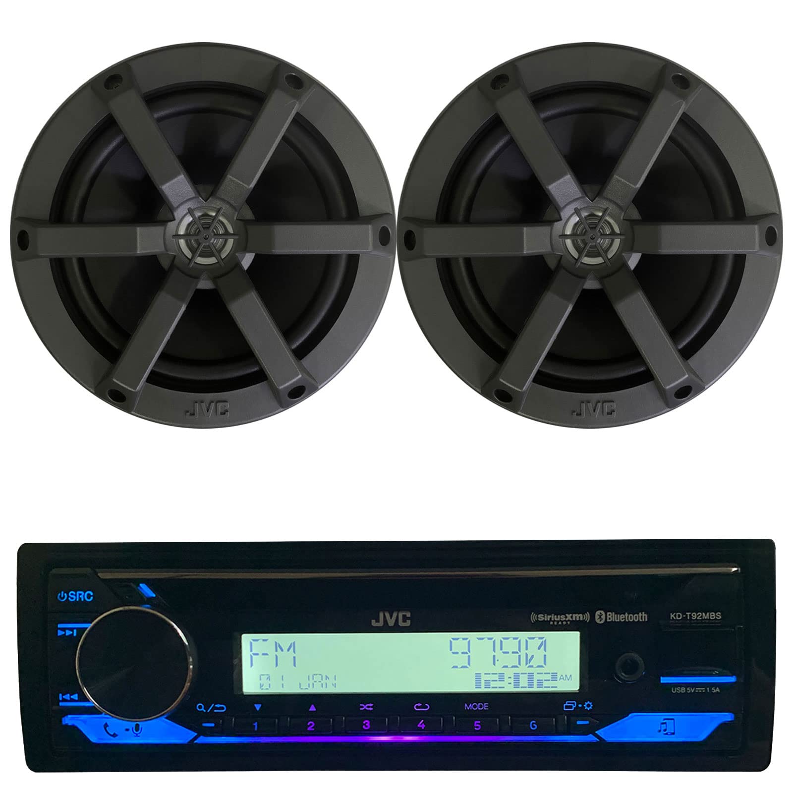 Marine Cd Receiver With Bluetooth + Pair Of 6.5 Inch 2-Way Marine/Utv Speakers Package
