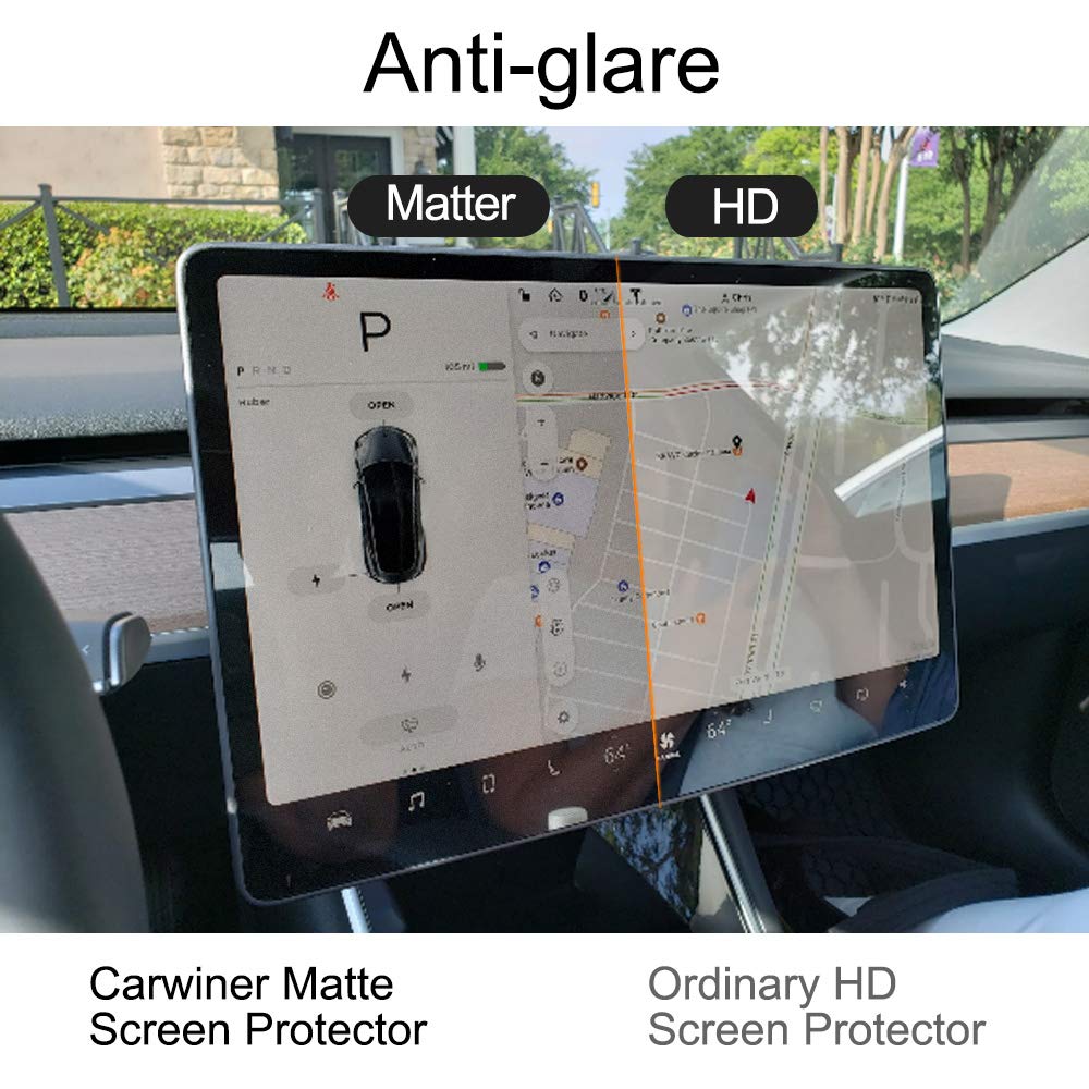 Carwiner Matte Screen Protector Compatible With Tesla Model 3 Model Y 15' Center Control Touch Screen Car Navigation Tempered Glass Accessories 9H Anti Glare Anti Fingerprint
