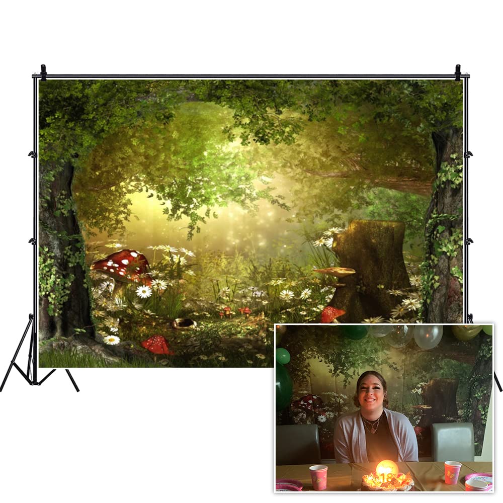 Leowefowa 8X6Ft Vinyl Birthday Backdrop Fairytale Jungle Forest Backdrop Mushroom Baby Shower Photo Background For Party Photo S