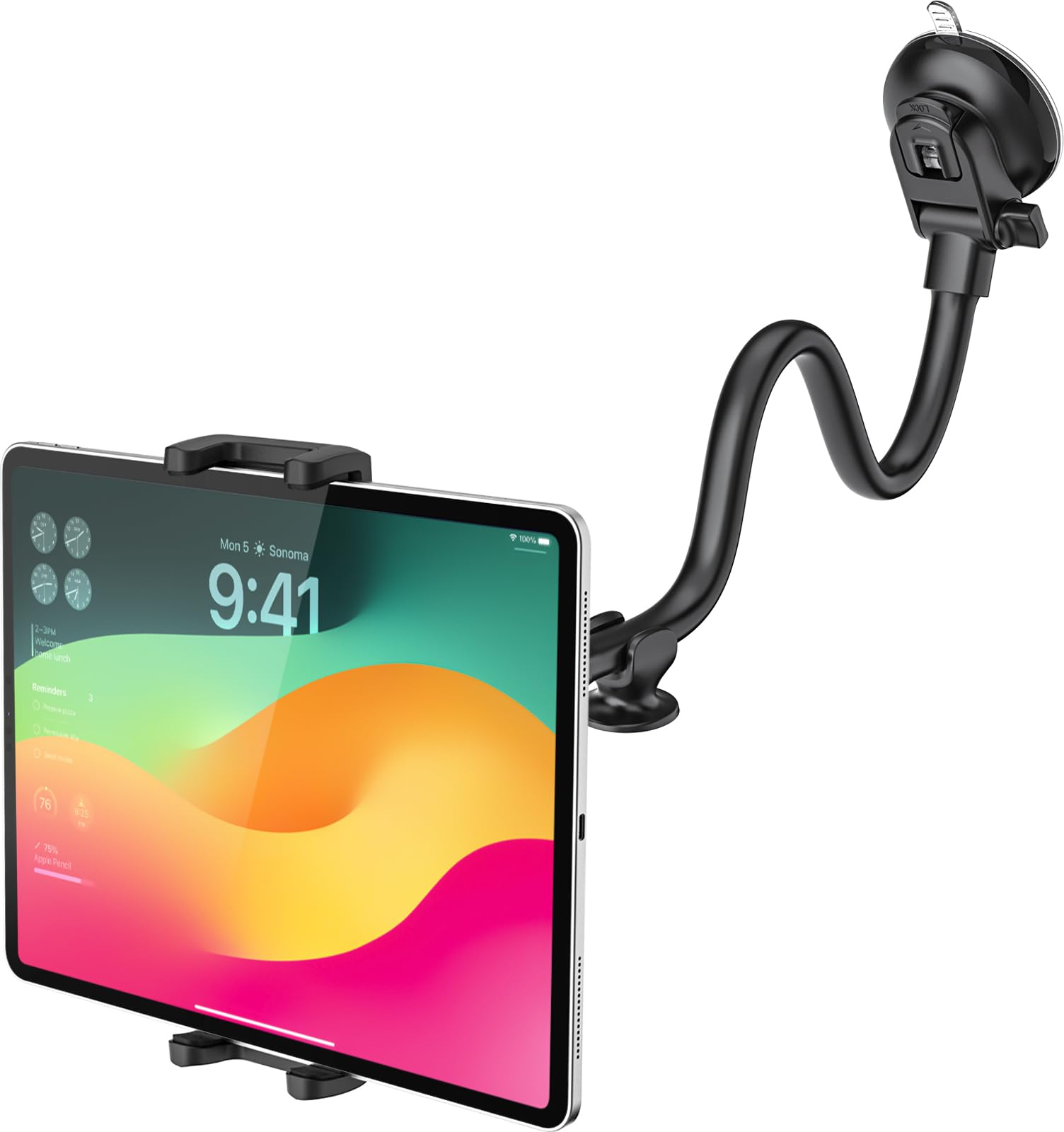 Dosvsi Car Tablet Holder - Windshield/Dashboard Suction Cup Mount, 360 Rotation & Flexible Gooseneck Cradle For Ipad, Galaxy Tab