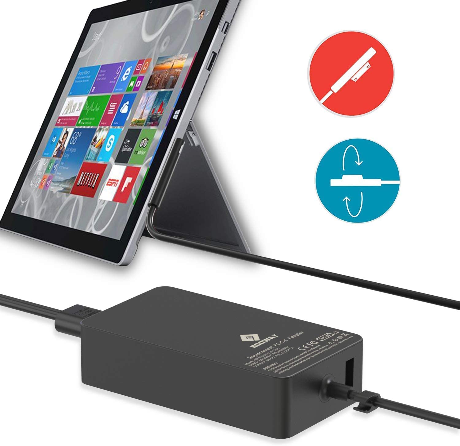 Microsoft Surface Charger 65W 15V 4A Ac Power Supply Compatible With Surface Pro X 8 7 6 5 4 3/ Surface Laptop 4 3 2 1 / Surface Book 2/3 13.5� Surface Pro Charger With Wall Plug And 6Ft Power Cord
