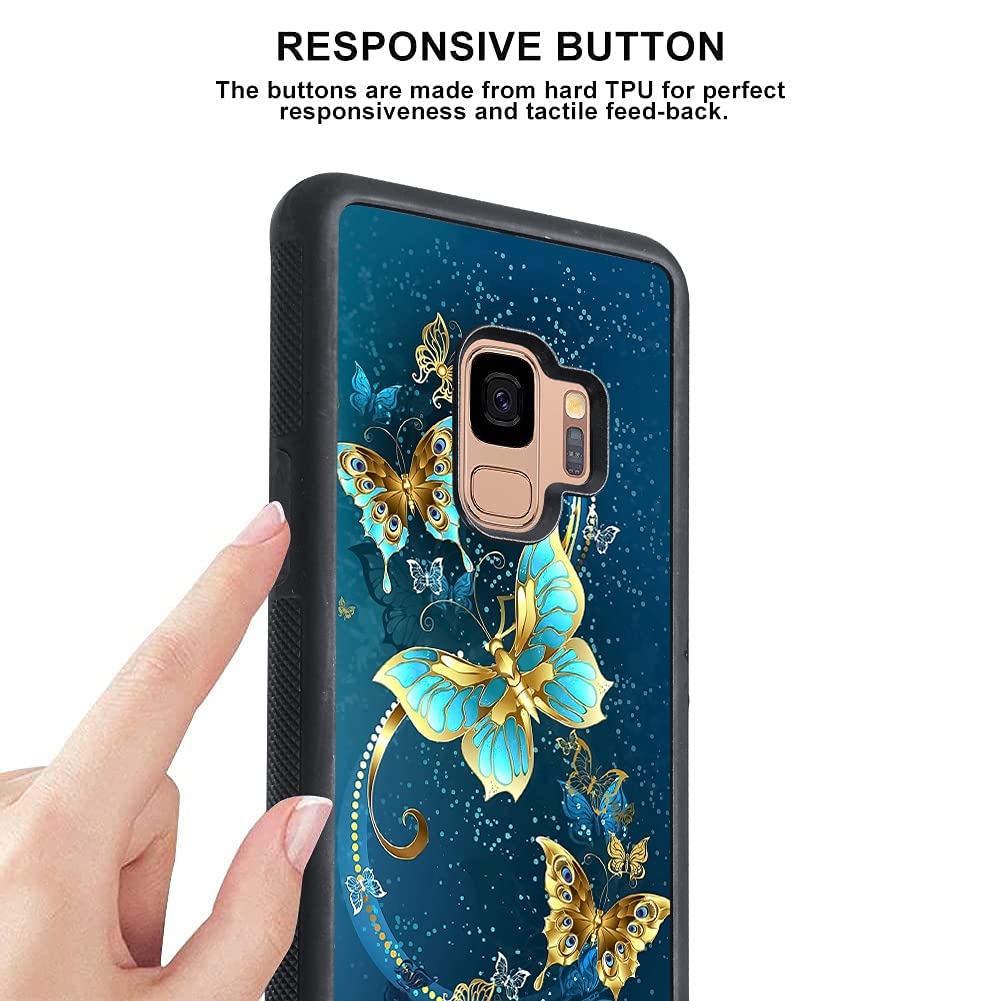 Ook Compatible With Samsung Galaxy S9 5.8 Inch Case, [Built In Screen Protector],Cute Blue Butterfly Design Hard Pc Back Anti Sl