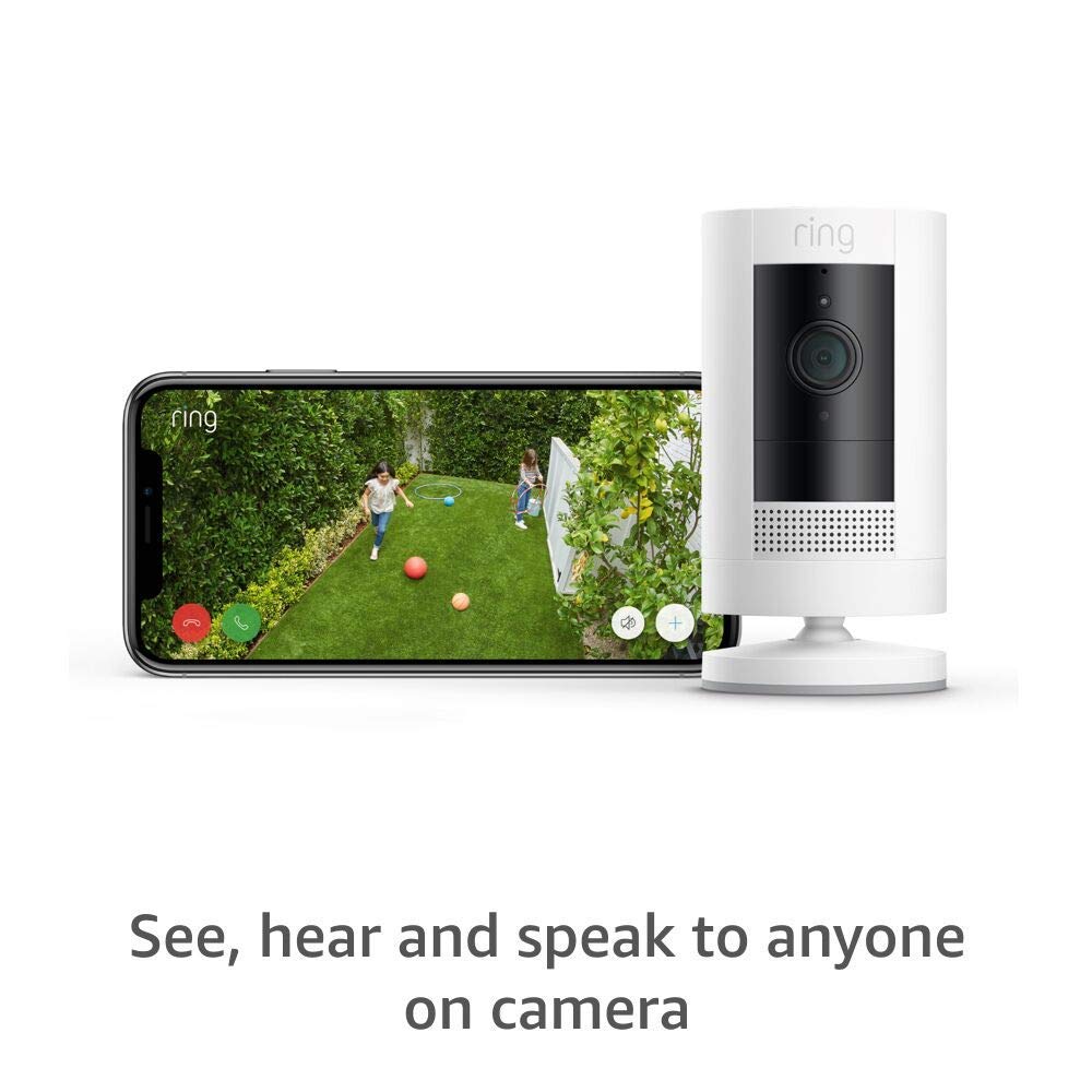 Ring Outdoor Cam (Stick Up Cam) | Weather Resistant Outdoor Camera, Live View, Color Night Vision, Two Way Talk, Motion Alerts, Works With Alexa | White