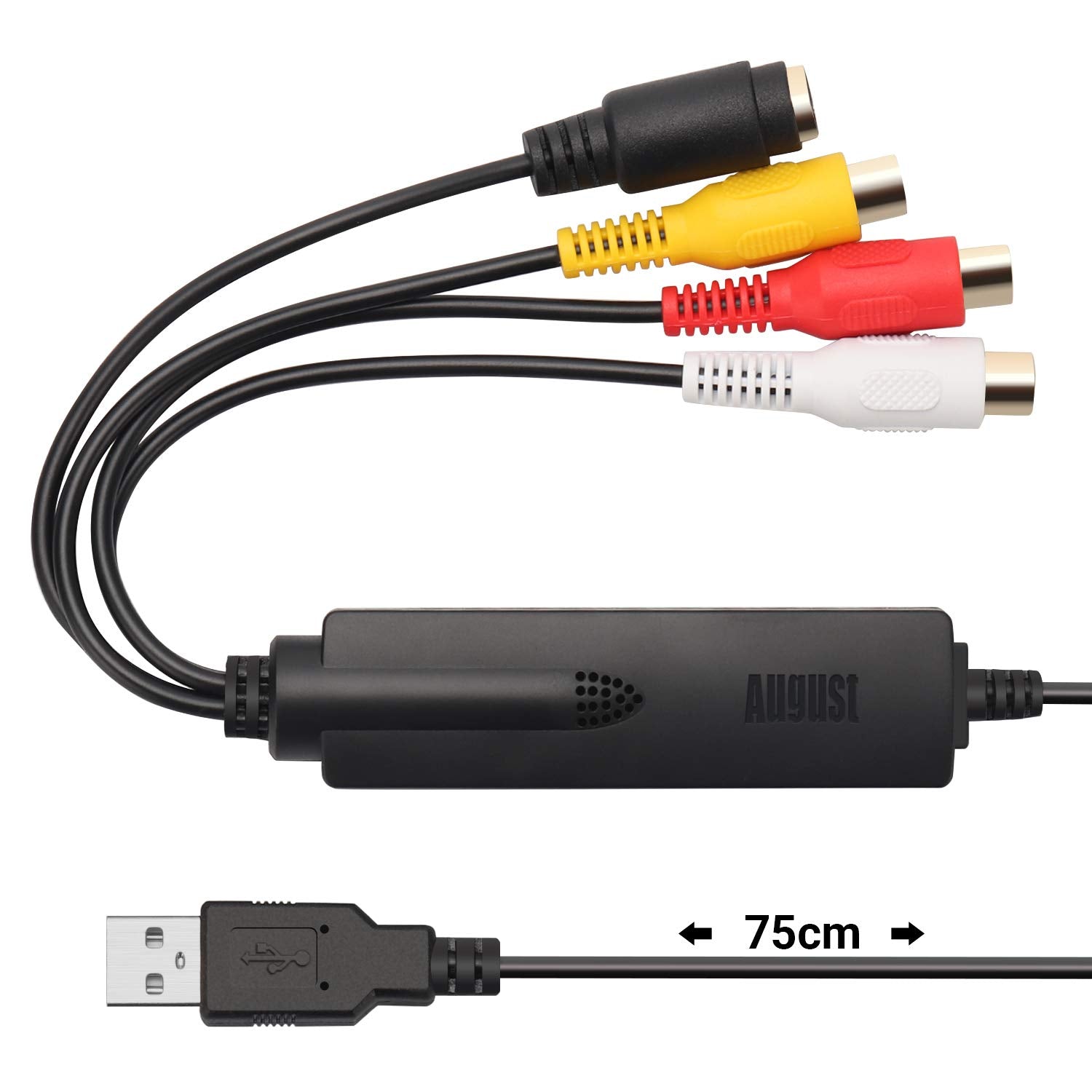 USB Video Capture Card Grabber - August VGB350 - Transfer VHS Mini DV Hi8 DVD to Computer for Windows 11,10,8,7, Composite S-Vid