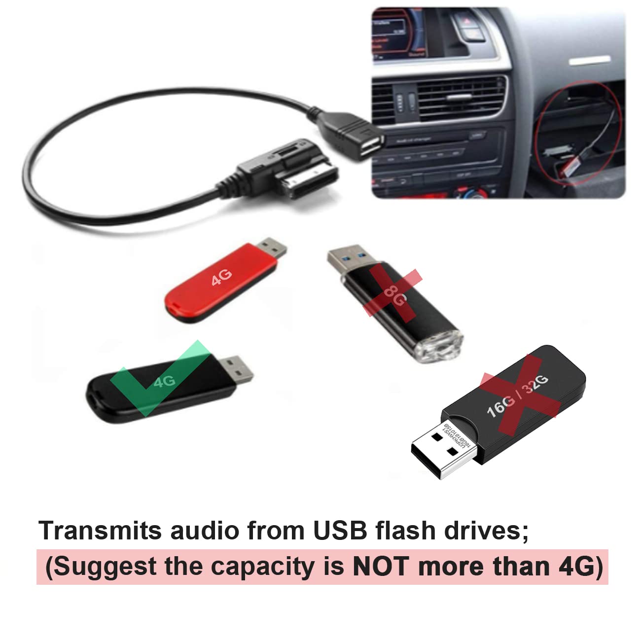 Chelink Ami To Usb Cable For Audi Audio Music Interface Adapter, Mdi Usb Aux Flash Drive Adapter Cord For Car Vw Audi 2014 A4 A6