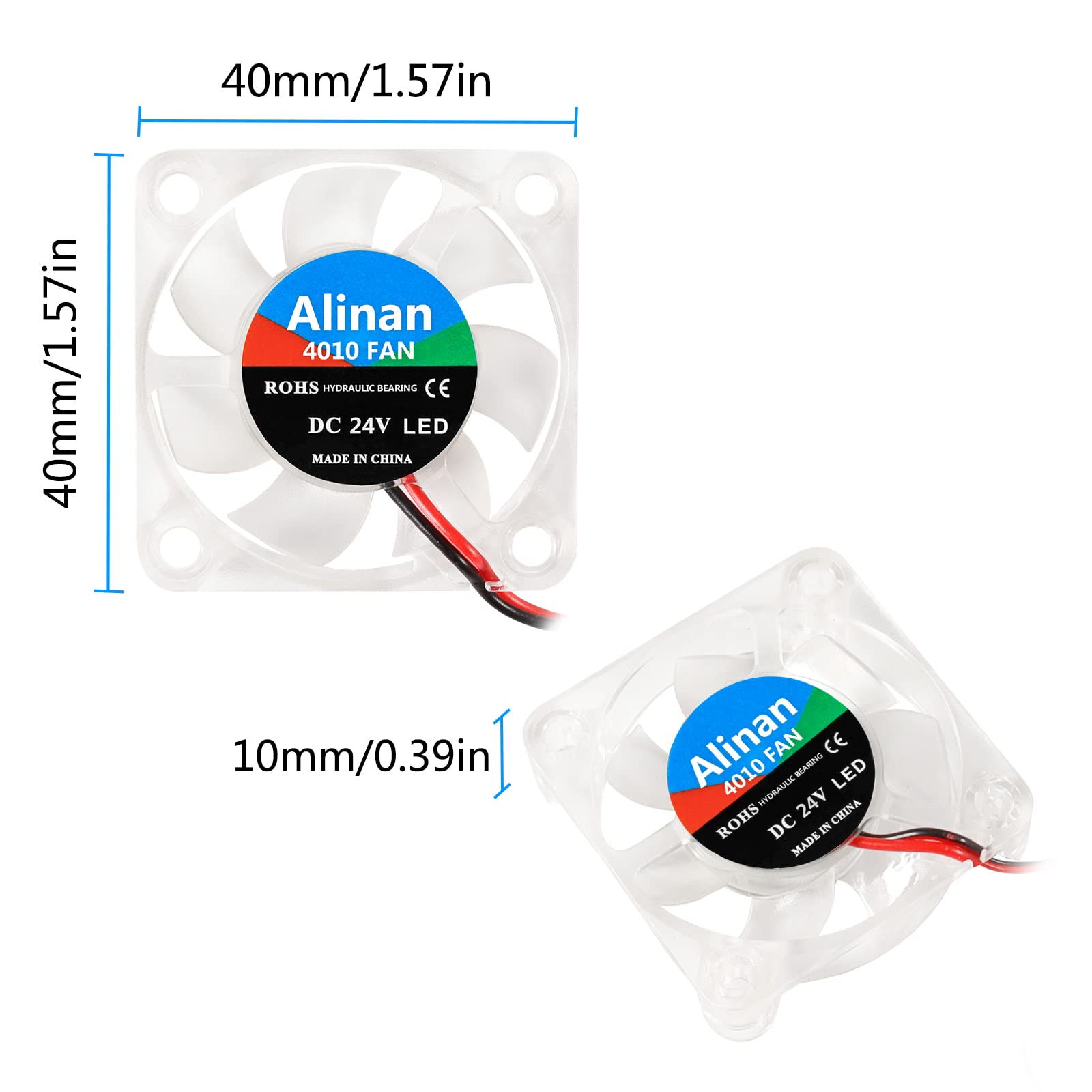 Alinan 6Pcs 4010 24V Color Led Mini Brushless Cooling Fan Transparent 40 * 40 * 10Mm 0.05A For 3D Printer, Pc, Case, Cpu
