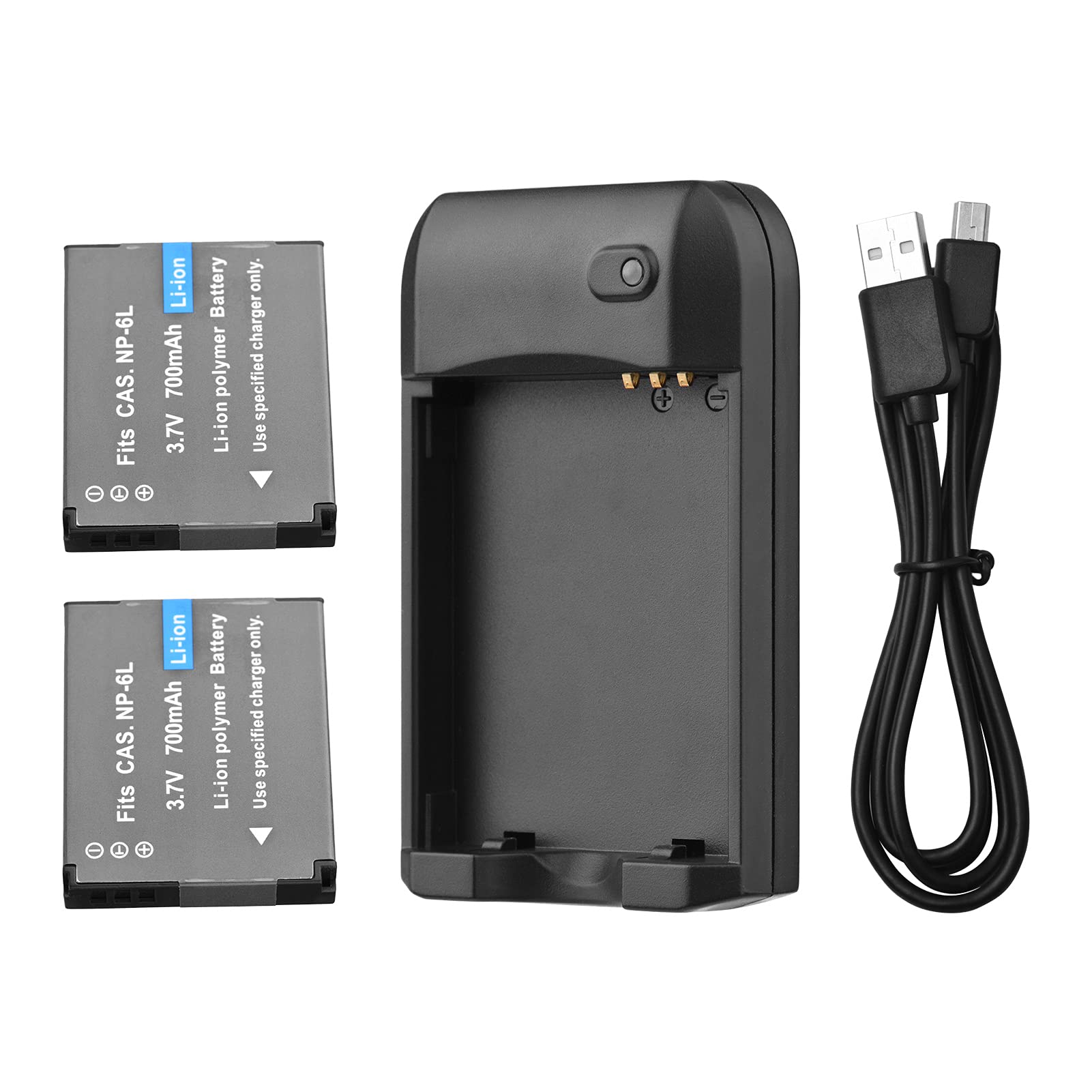 Andoer NP-6L Battery Charger with LED Indicator Light + 2pcs NP-6L Batteries 3.7V 700mAh with USB Charging Cable