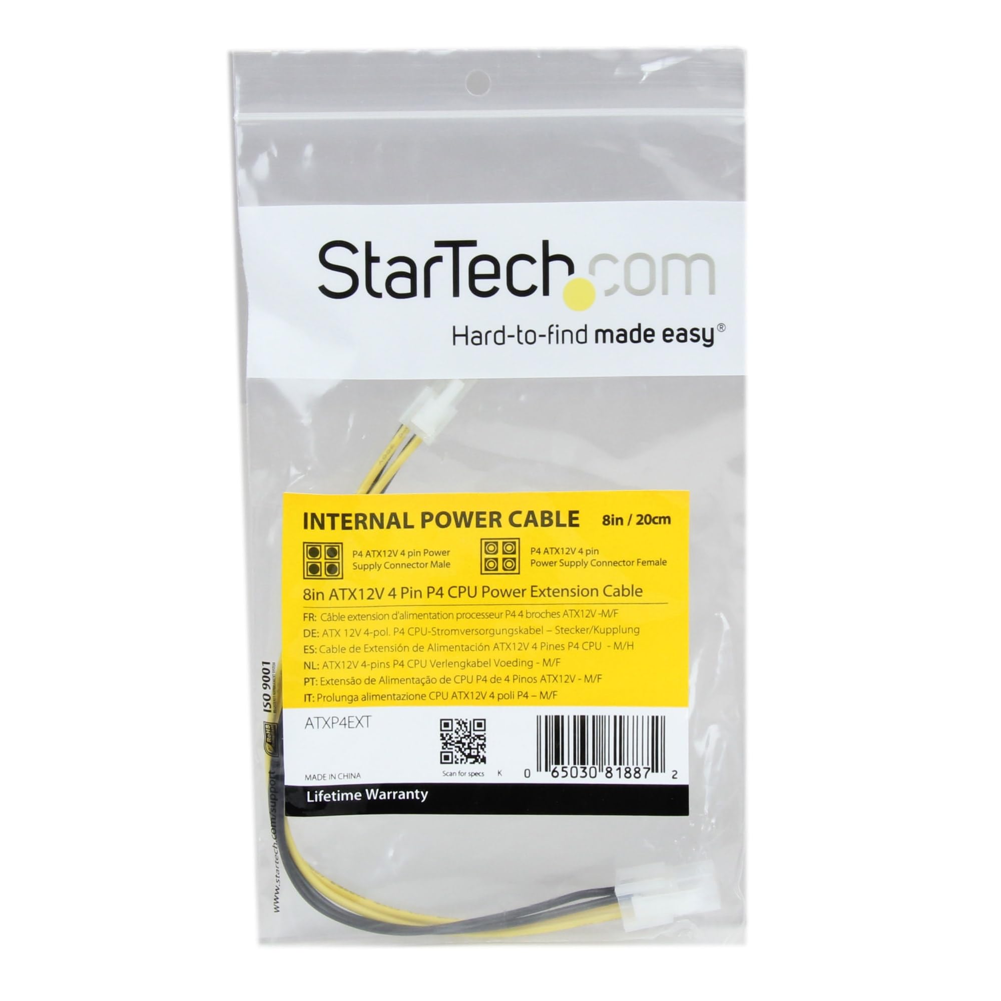 Startech.Com 8In Atx12V 4 Pin P4 Cpu Power Extension Cable   M/F   Power Extension Cable   4 Pin Atx12V (M) To 4 Pin Atx12V (F)