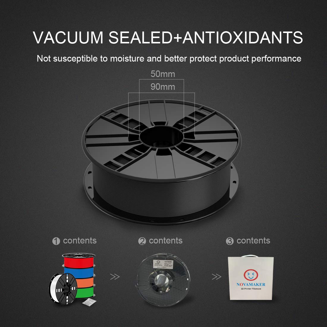 Novamaker Petg 3D Printer Filament - Black 1.75Mm, 1Kg Spool (2.2Lbs), +/- 0.03Mm Accuracy
