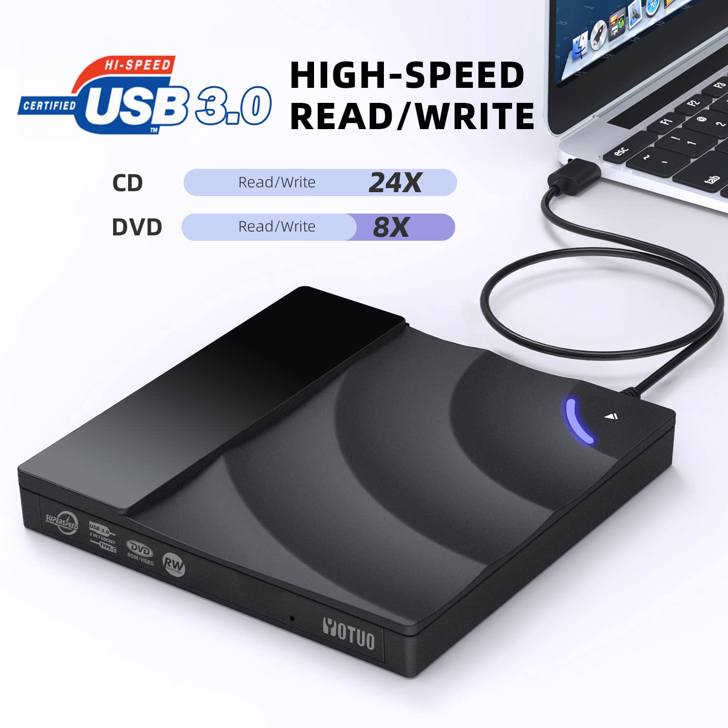 YOTUO External DVD Drive USB 3.0 Type-C Portable CD DVD Burner ROM Rewriter SY-IDD020-02