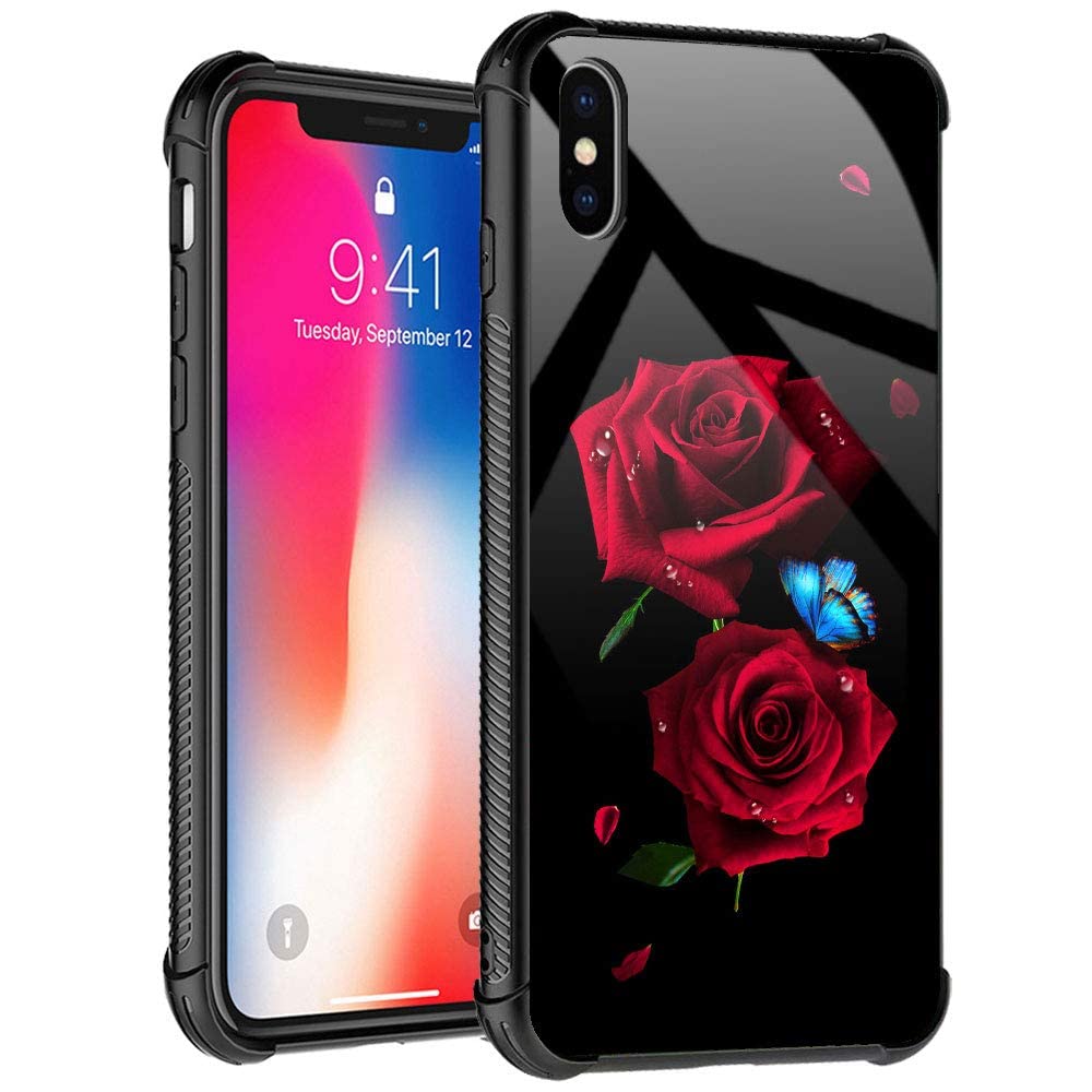 Tnxee Case Compatible With Iphone Xr Case, Butterfly On Red Roses Case For Iphone Xr Cases For Girls Women Pattern Design Case F