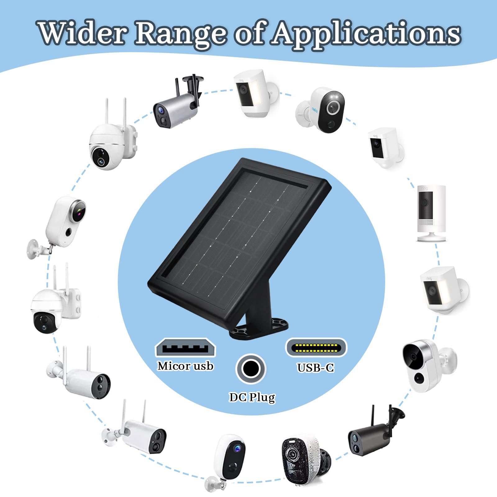 Bobuy Solar Panel Charger For Ring Cameras, 5V Solar Charger, Compatible With Ring Spotlight Cam/Ring Stick Up Cam And Outdoor W