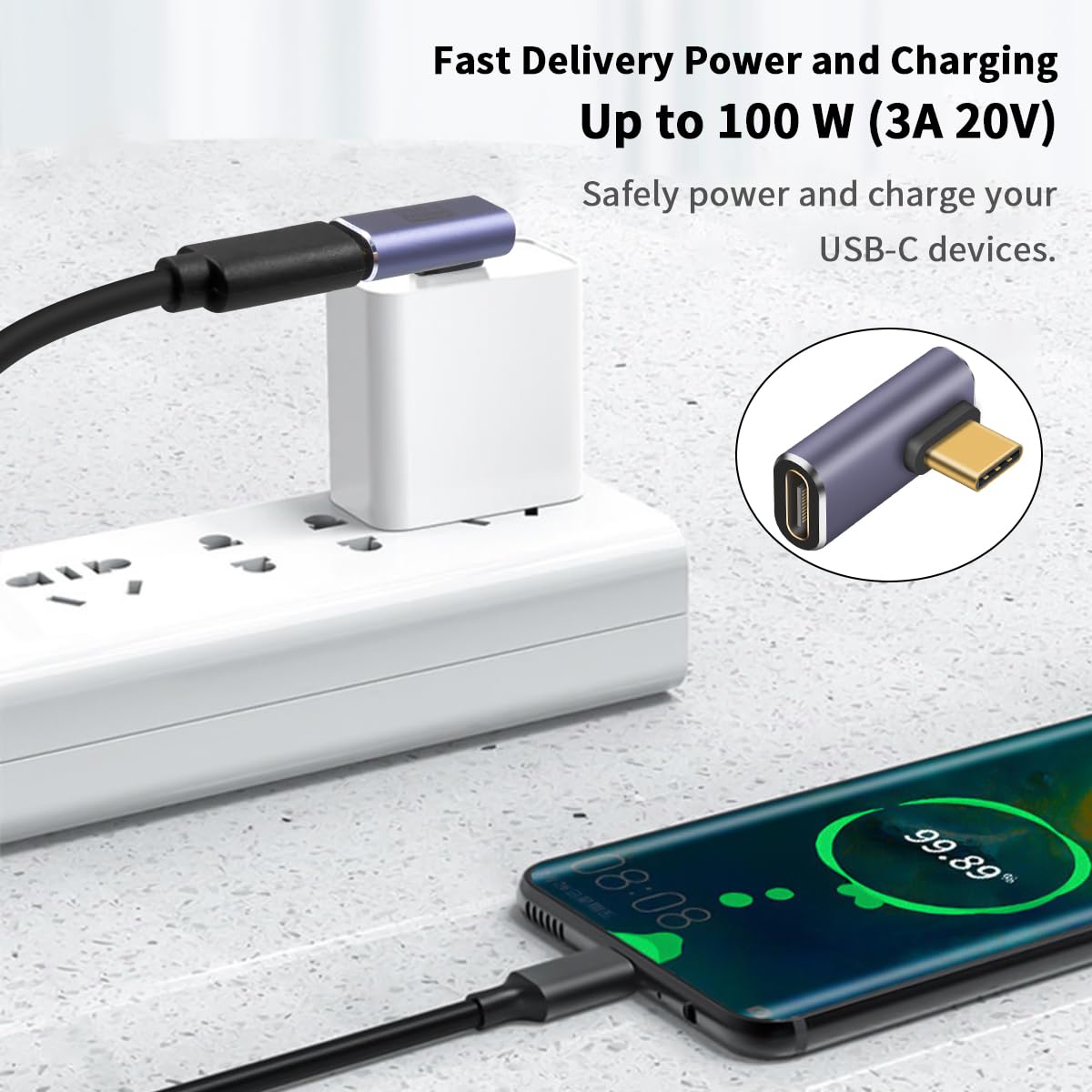 Poyiccot Usb C Right Angle Adapter 40Gbps, 8K@60Hz, 100W Usb C 90 Degree Adapter, Right Angle Type C Male To Female Extender Thunderbolt 4 Connector For Iphone/Tablet/Pc/Galaxy S23, 2 Pack