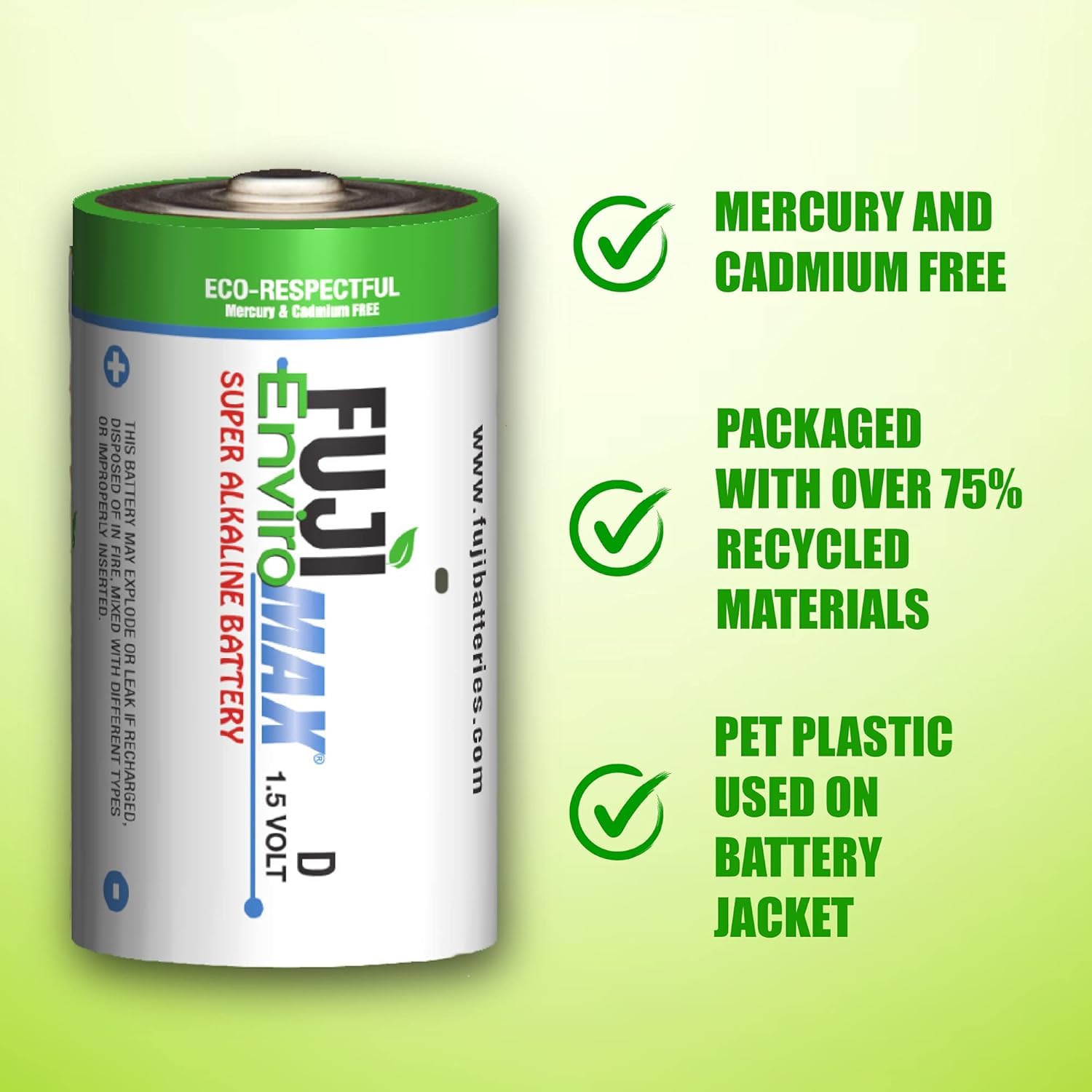 Fuji Enviromax 4100Bp2 Enviromax D Super Alkaline Batteries, 2 Pk, White, 2 Ct