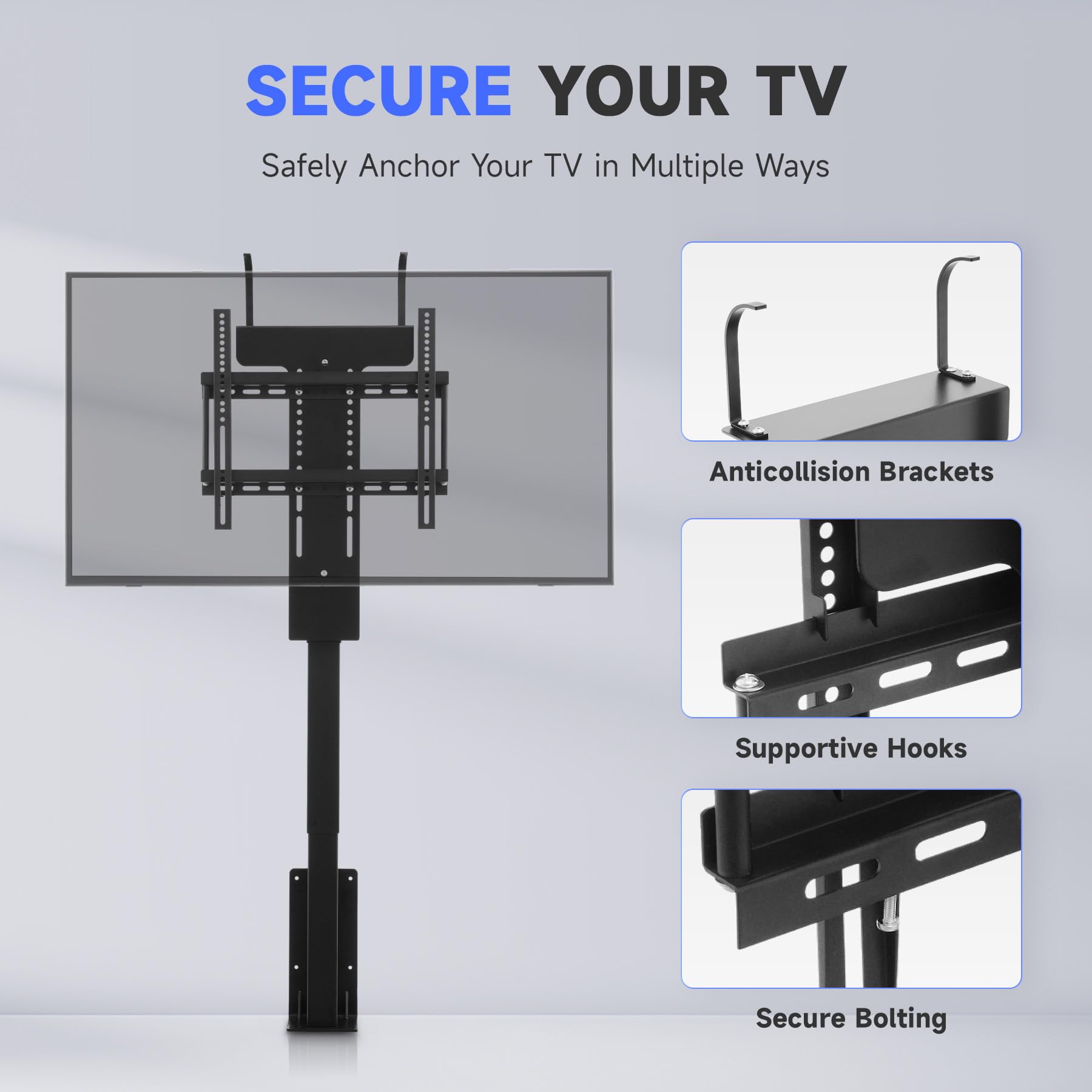 Co Z Motorized Tv Lift For 32'' To 57'' Tvs Up To 165 Lb, 400X400 Vesa, Height Adjustable Tv Lift Mechanism Stand & Wall Mount W