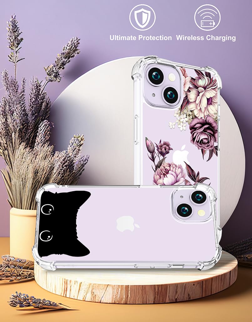 For Iphone 14 Case Clear With Design Cat   Ccfuncase Cover Compatible With Iphone 14 6.1 In Black Cat Ears Lovely Kawaii Design