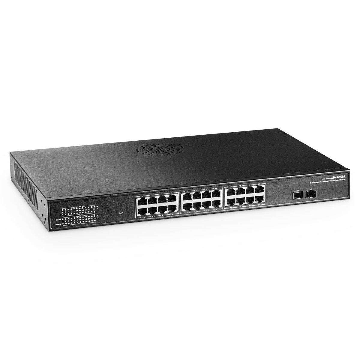 Mokerlink 24 Port Poe Gigabit Managed Switch, 2 Gigabit Sfp, 400W Ieee802.3Af/At, L2+ Smart Managed, Rackmount Fanless, Poe Qos